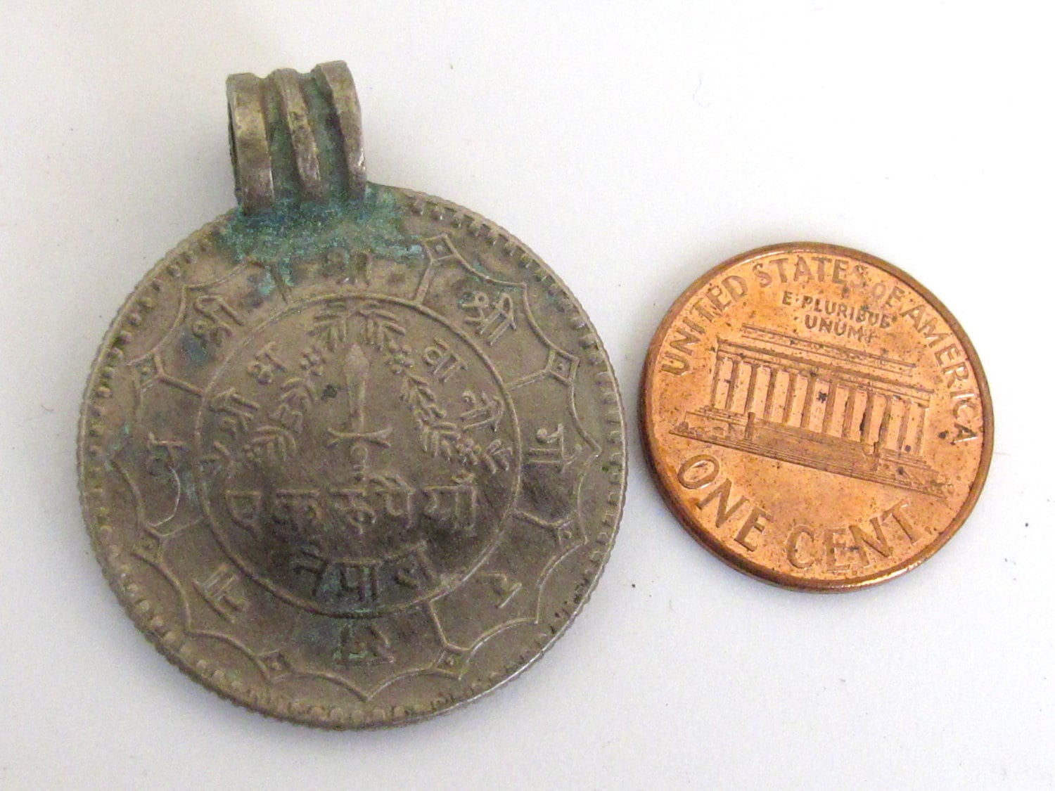 2 Coins-28 mm large Vintage old Nepal coin pendant charms - BD336
