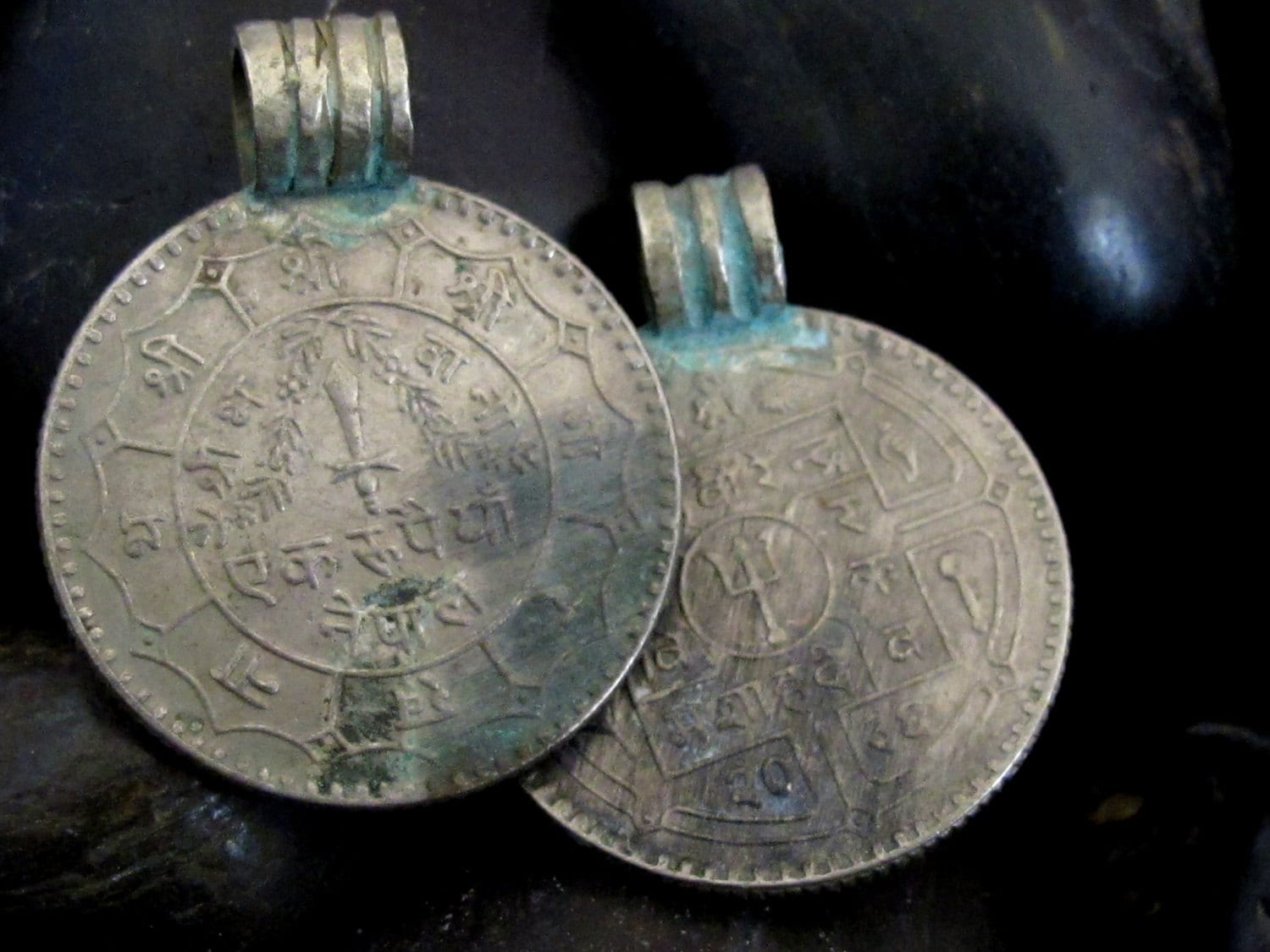 2 Coins-28 mm large Vintage old Nepal coin pendant charms - BD336