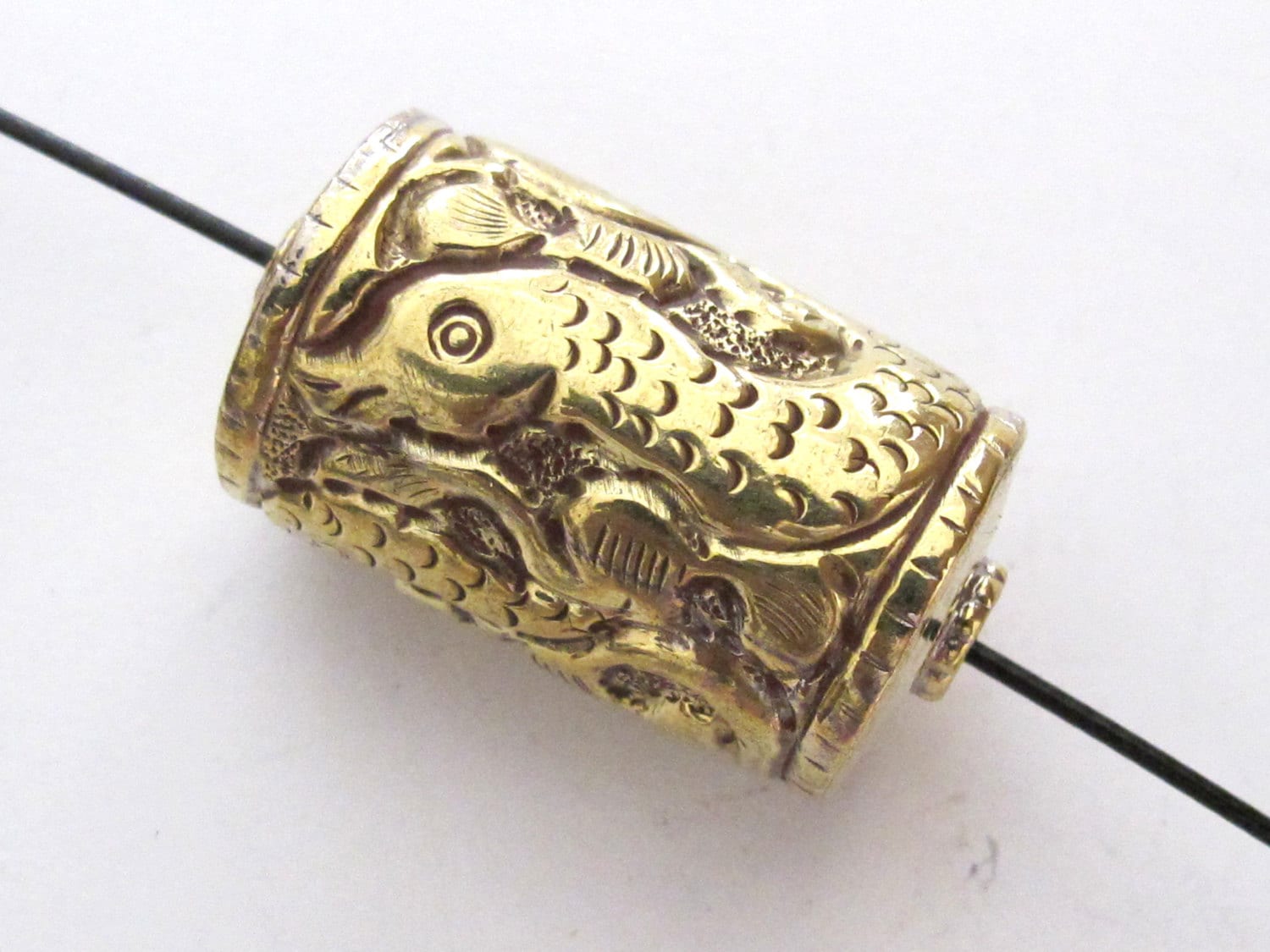 Tibetan brass filigree snake design cylinder focal pendant bead - 1 bead- BD378A