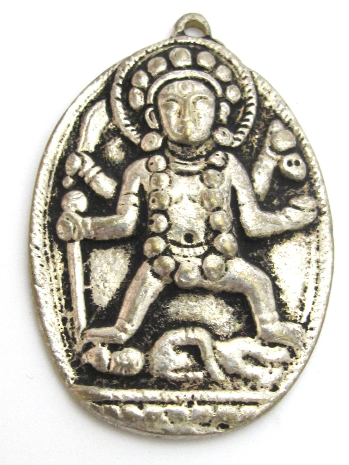 Antiqued silver color Oval shape Goddess Kali Shiva pendant from Nepal - CP015