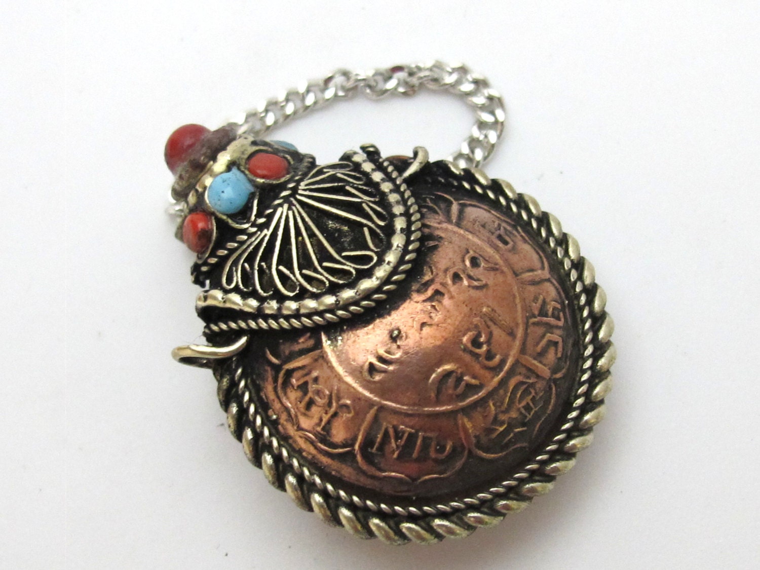 Bhutan copper coin snuff perfume bottle pendant - PM144B