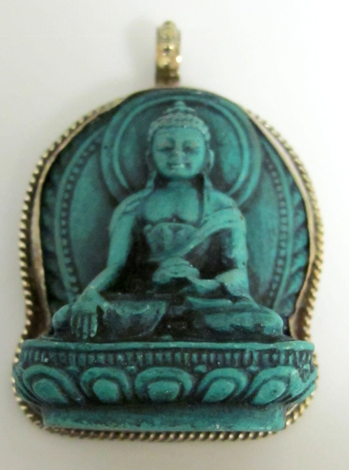 Meditating Green Buddha Tibetan pendant from Nepal -PS003A