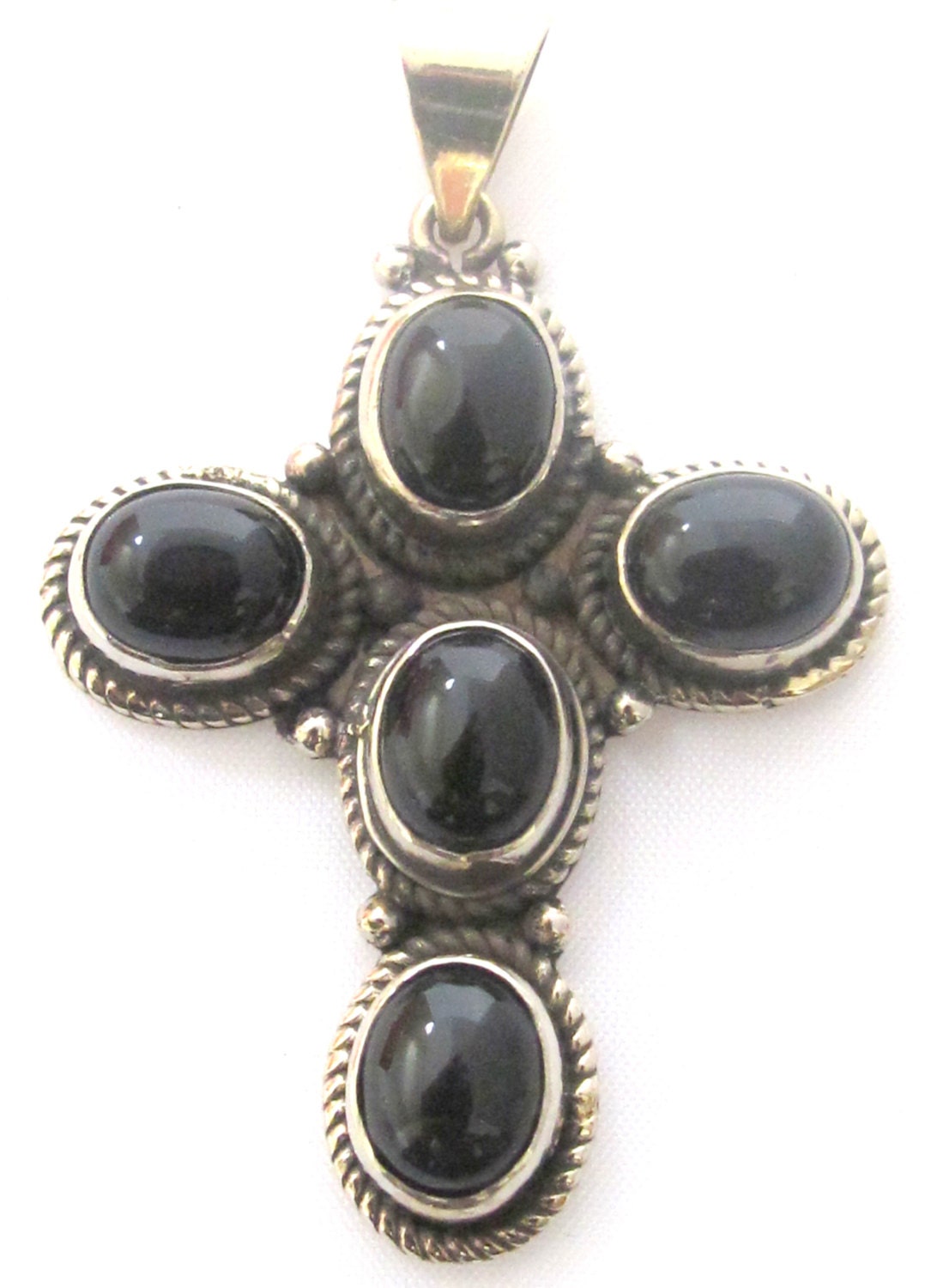 Tibetan silver black onyx gemstone cross pendant - PM141E