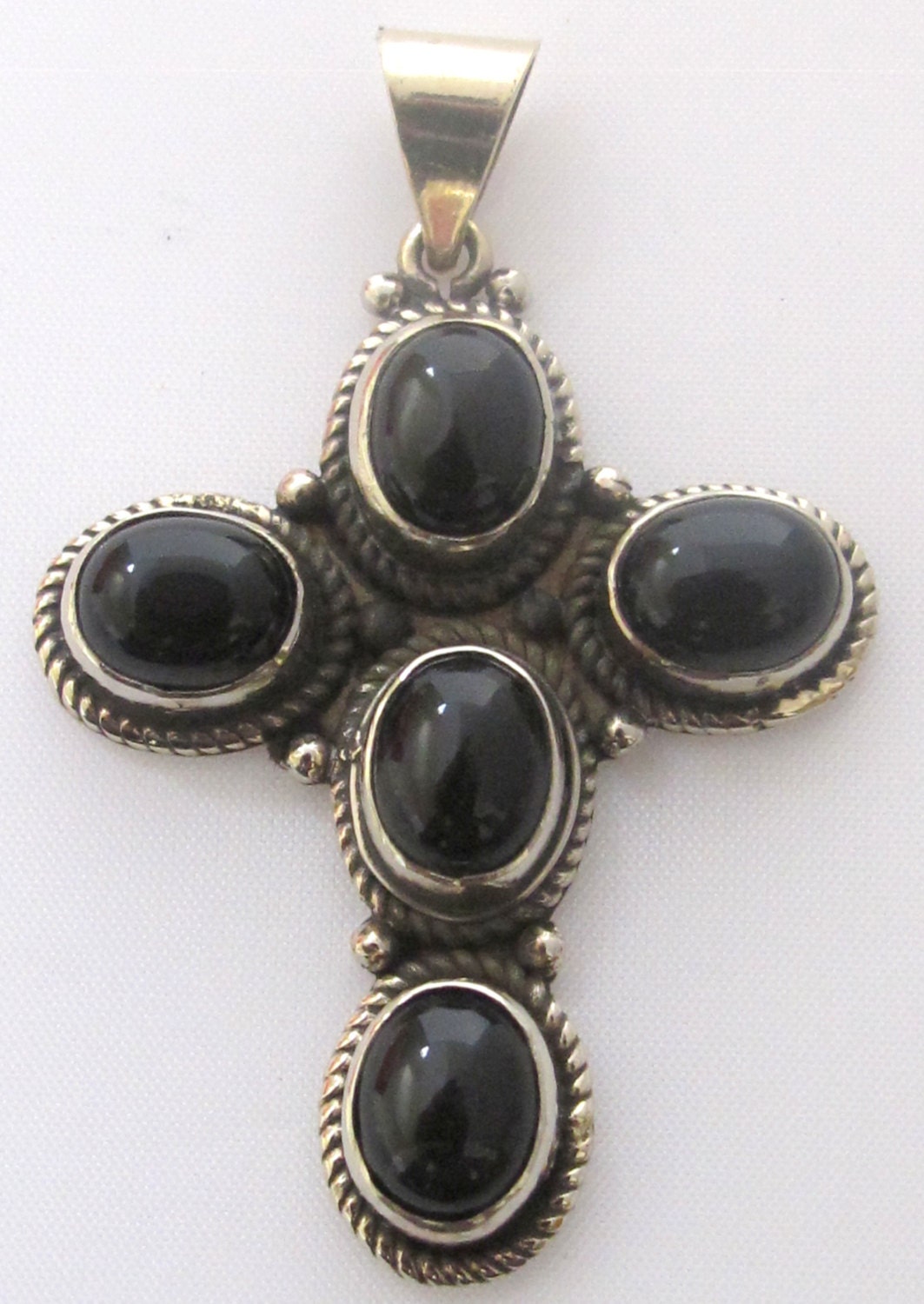 Tibetan silver black onyx gemstone cross pendant - PM141E