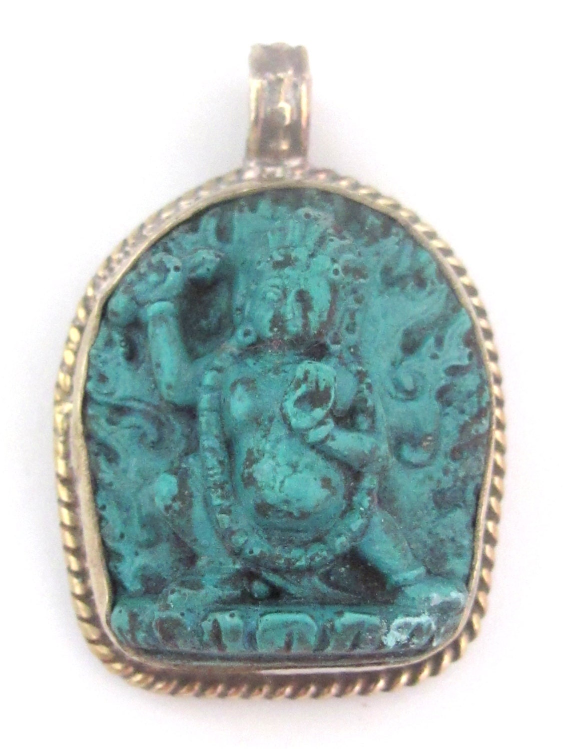 Tibetan Green Vajrapani boddhisattva pendant from Nepal - PM162B