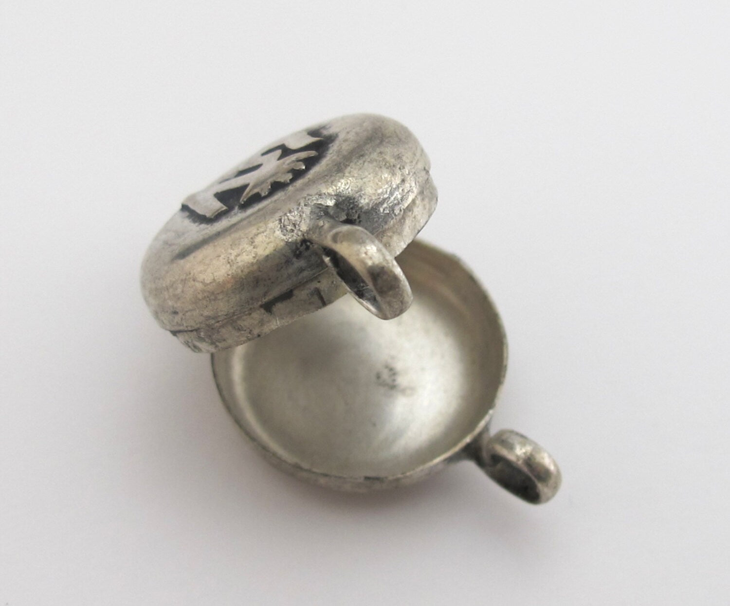 Small size Tibetan silver Ghau prayer box reversible Om with endless knot symbol pendant -PM180