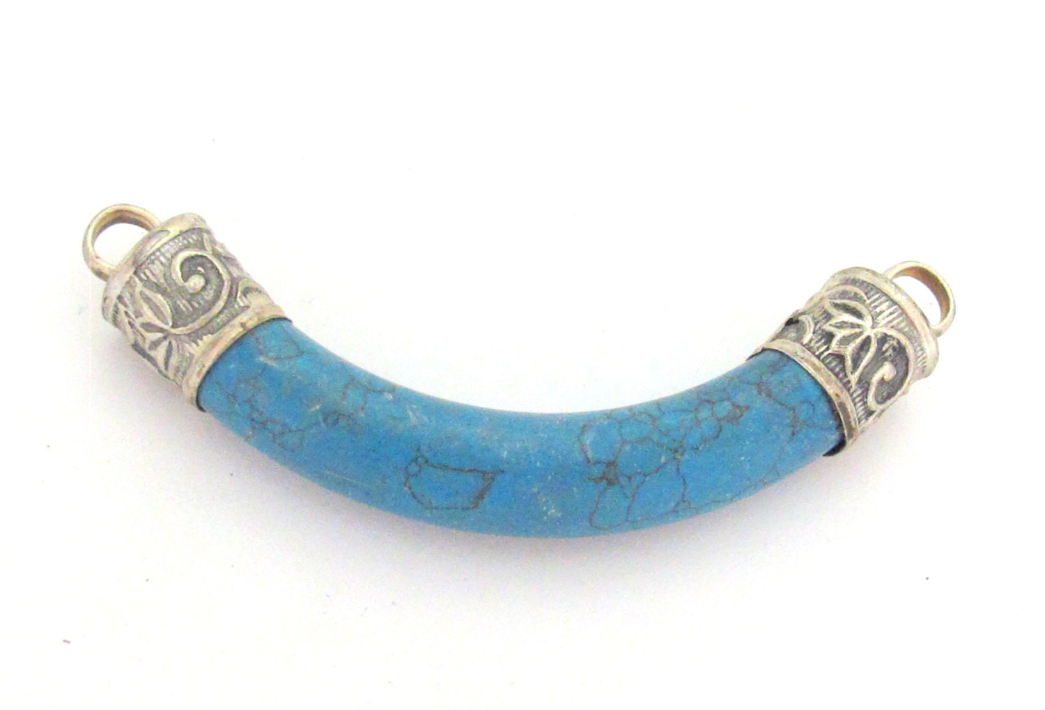 Tibetan Turquoise curve bar crescent moon shape pendant - 1 pendant - SP026L