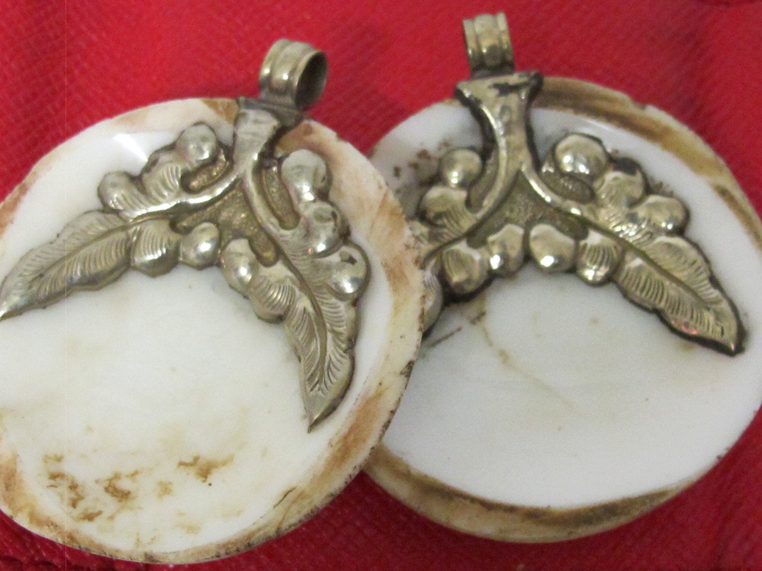 Nepal naga conch shell sterling silver Lotus floral Deer pendant - PM249