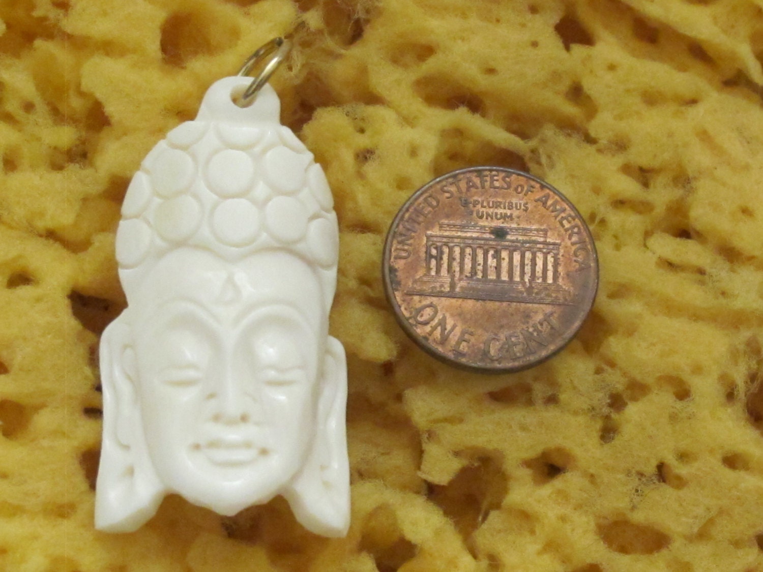 1 Pendant - Carved White cream color carved Buddha face cattle recycled cattle bone pendant - PB083