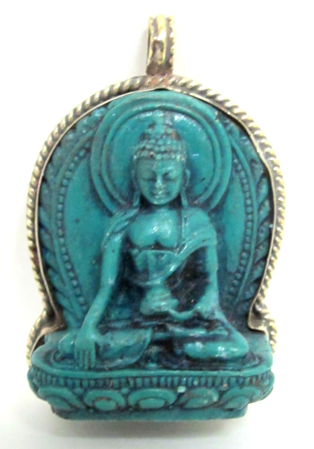 Meditating Green Buddha Tibetan pendant from Nepal -PS003A