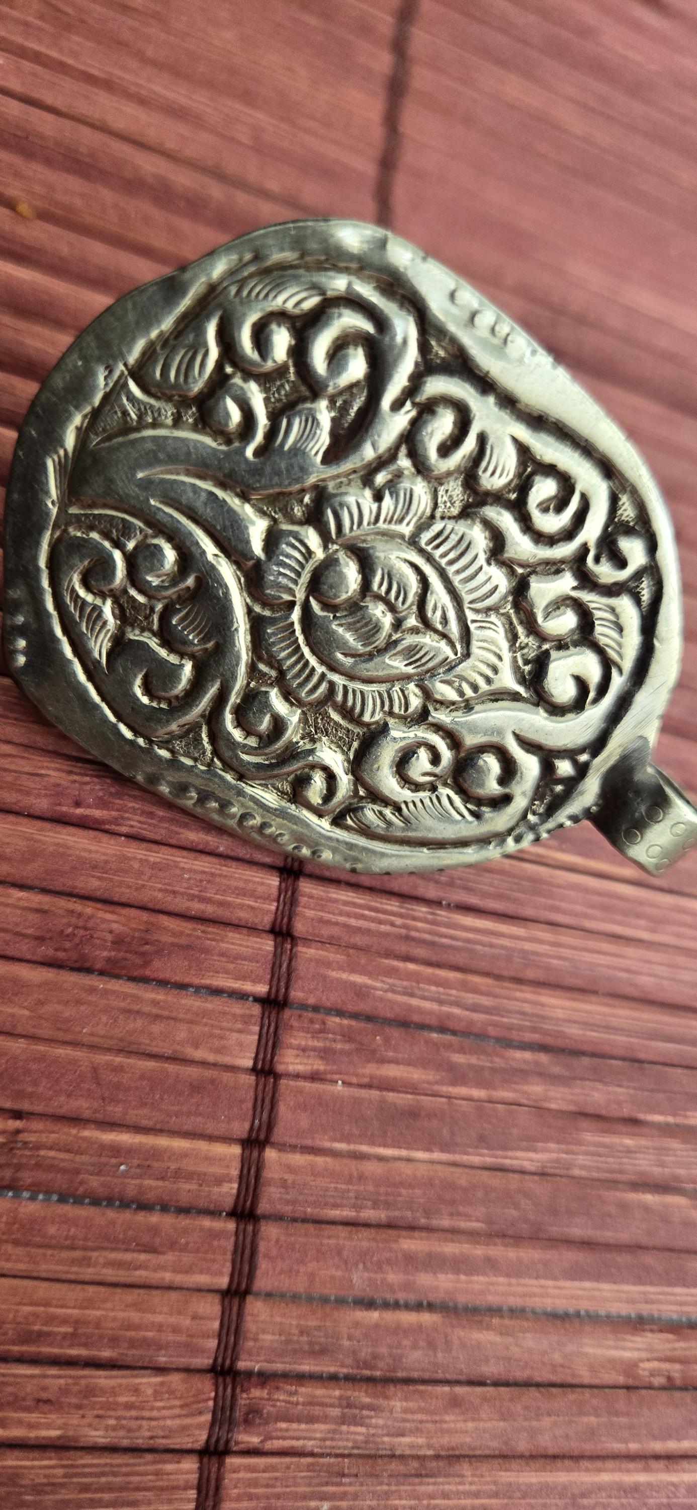 OOAK 1 Pendant - Beautiful black color resin Buddha pendant with floral carving on reverse side from Nepal -PM002G