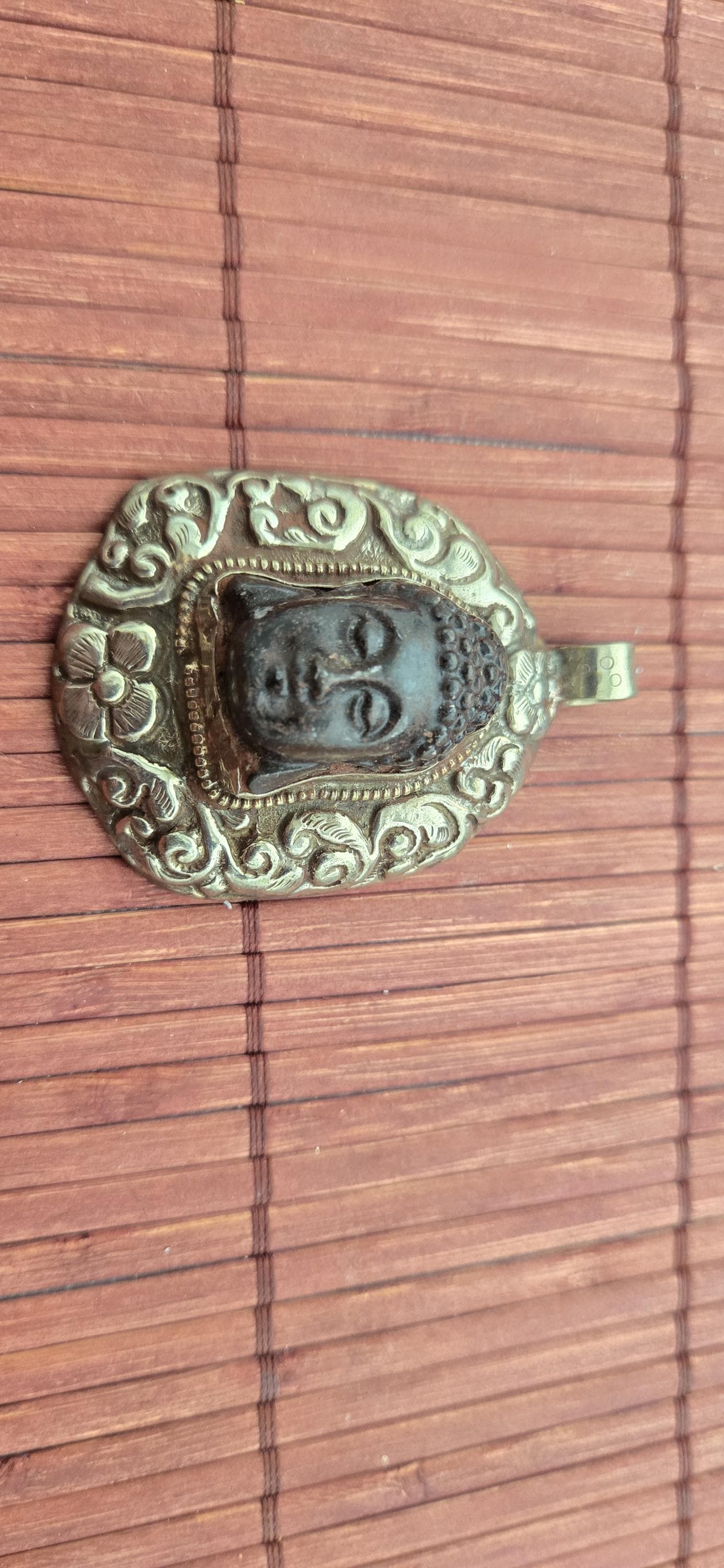 OOAK 1 Pendant - Beautiful black color resin Buddha pendant with floral carving on reverse side from Nepal -PM002G