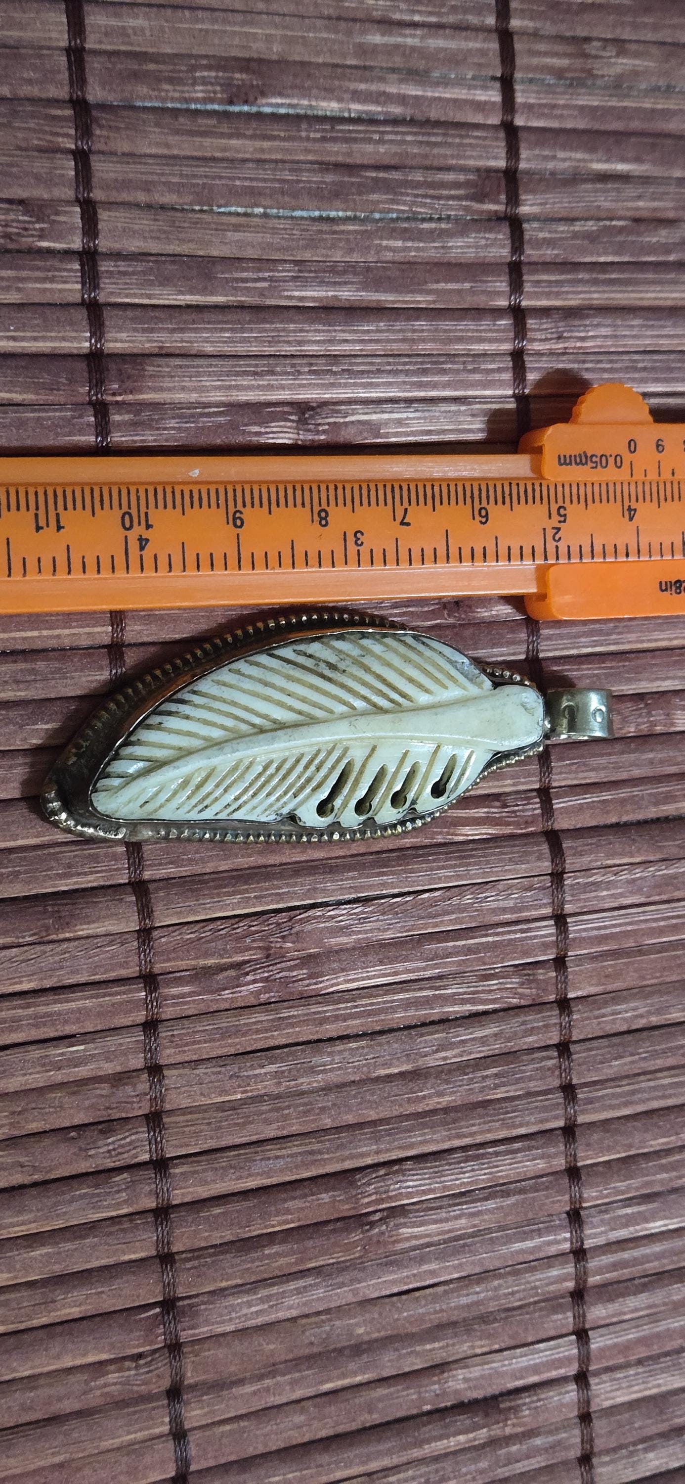 Lucky Feather recycled cattle bone carving pendant | Floral Back Design | Rustic Boho spiritual tribal amulet from Nepal - PM004E