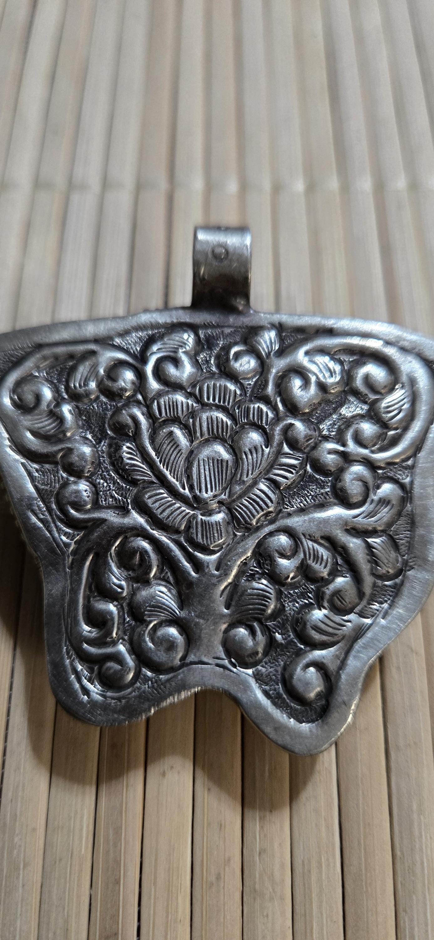 Butterfly Pendant carved recycled cattle Bone | Lotus Filigree Back | Tribal Jewelry Nepal | Spiritual Nature Symbol PM004H