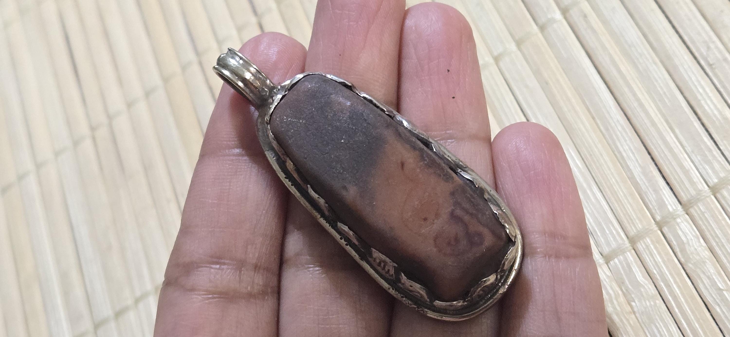 Himalayan rustic brown carnelian gemstone Pendant with antiqued Tibetan finish foral repousse Nepal artisan jewelry pendant PM004M