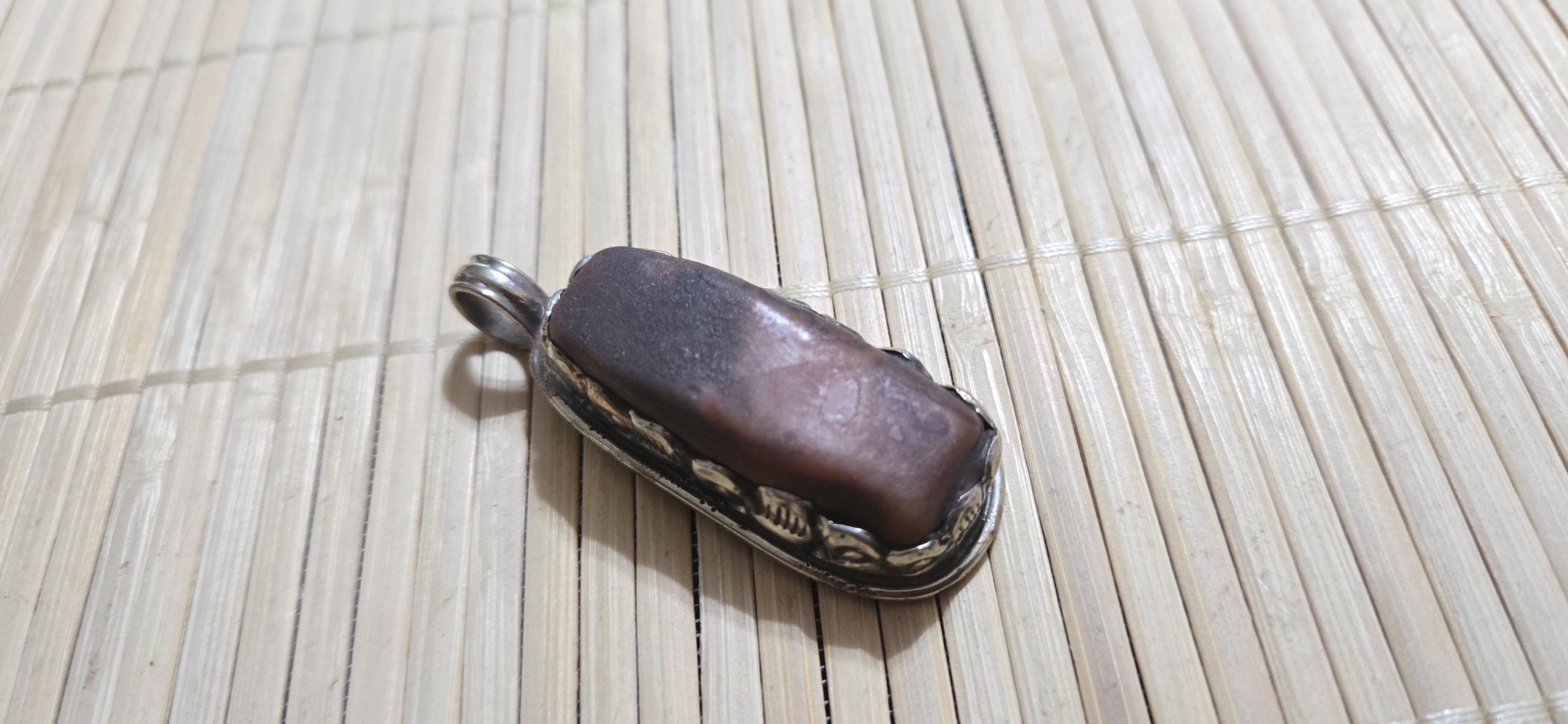 Himalayan rustic brown carnelian gemstone Pendant with antiqued Tibetan finish foral repousse Nepal artisan jewelry pendant PM004M