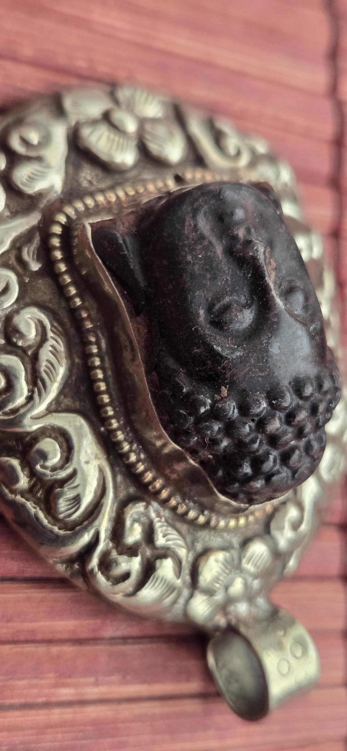 OOAK 1 Pendant - Beautiful black color resin Buddha pendant with floral carving on reverse side from Nepal -PM002G