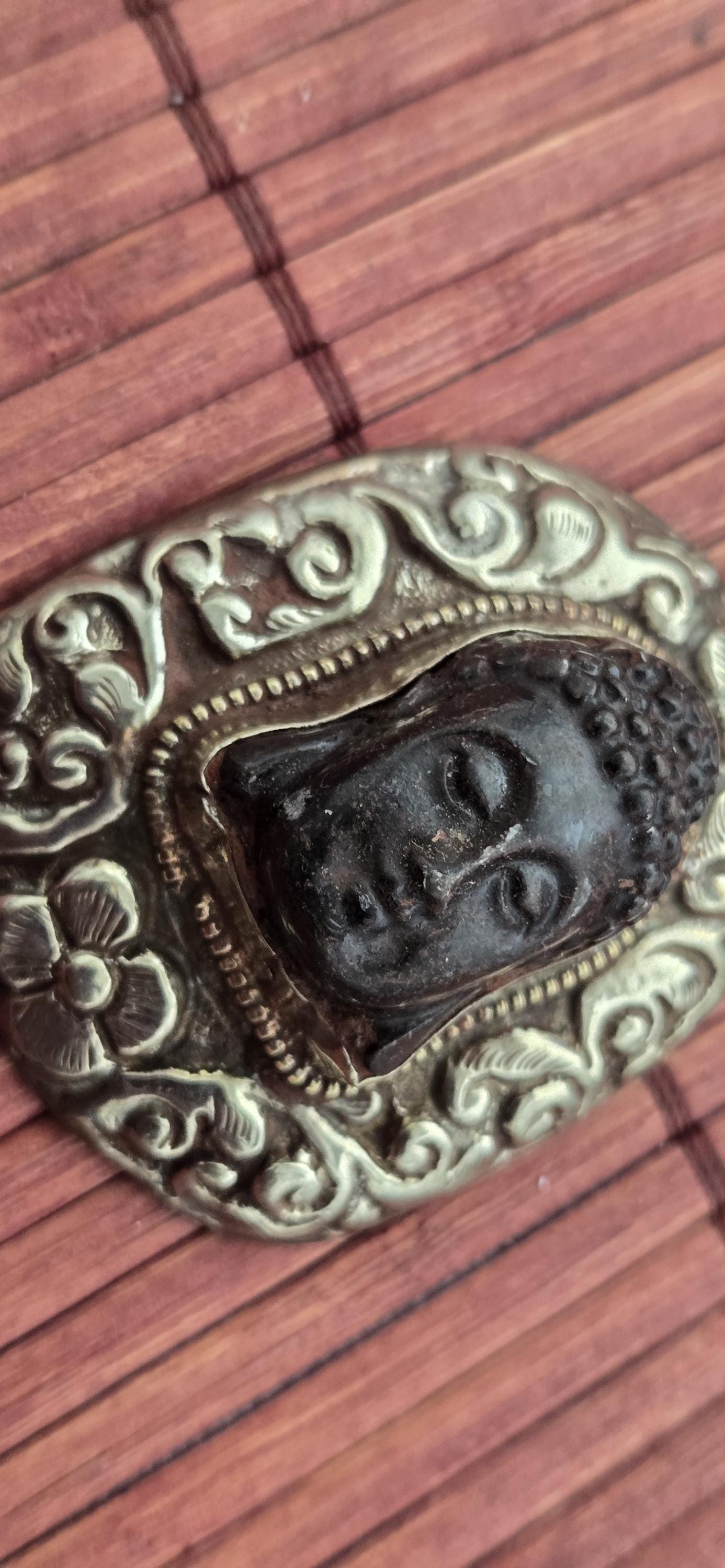 OOAK 1 Pendant - Beautiful black color resin Buddha pendant with floral carving on reverse side from Nepal -PM002G