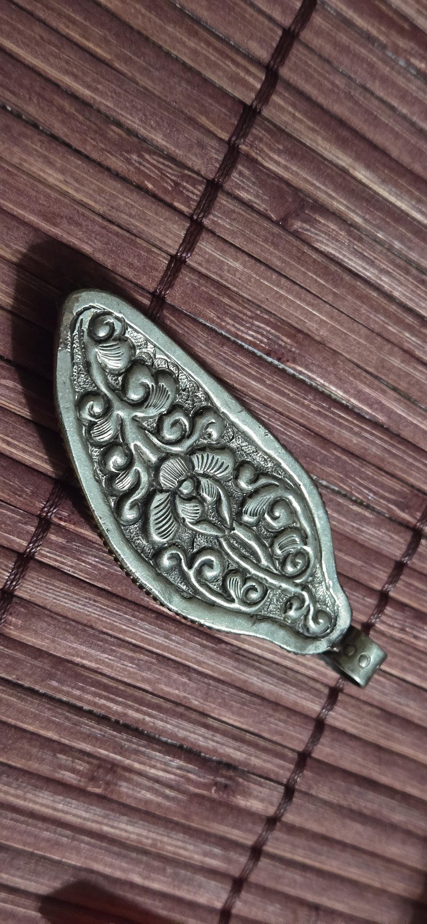 Lucky Feather recycled cattle bone carving pendant | Floral Back Design | Rustic Boho spiritual tribal amulet from Nepal - PM004E