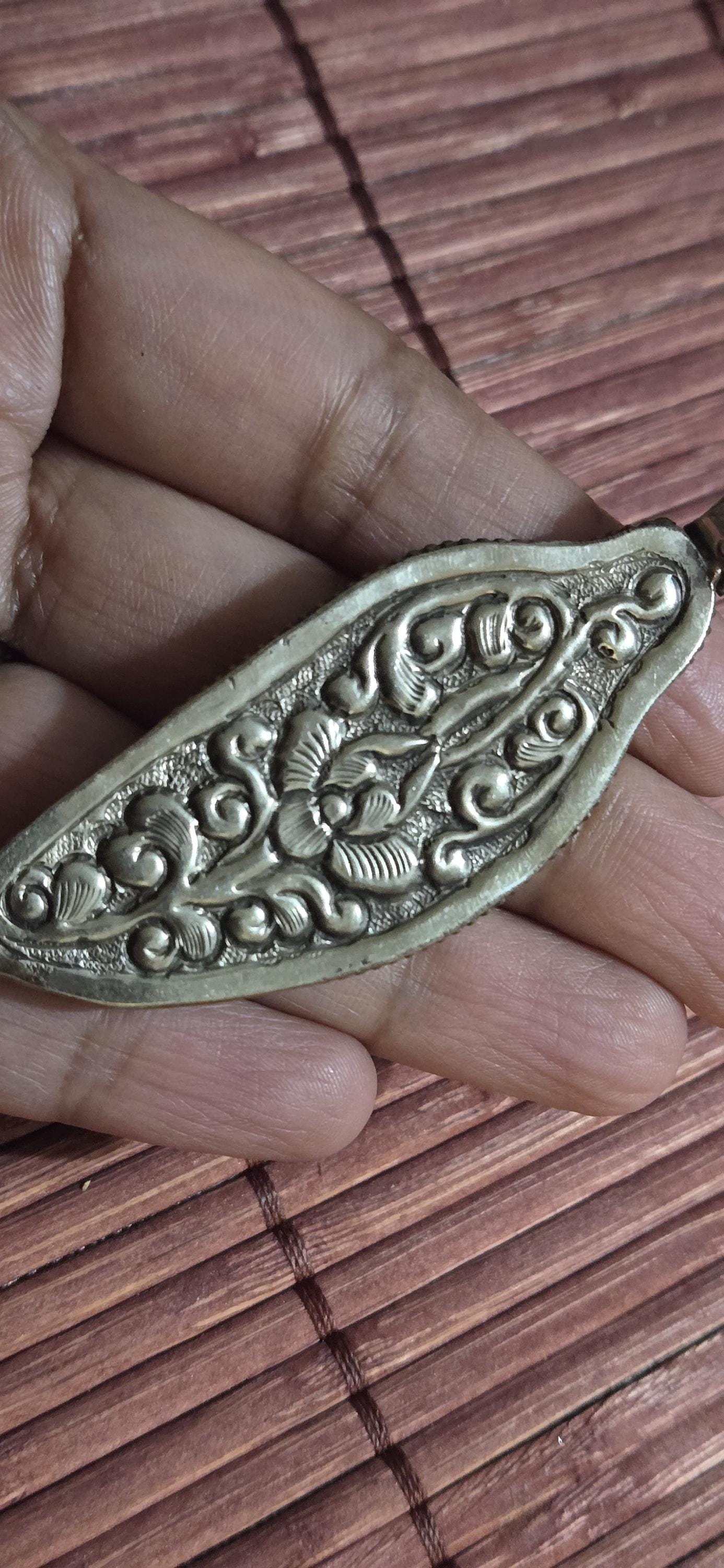 Lucky Feather recycled cattle bone carving pendant | Floral Back Design | Rustic Boho spiritual tribal amulet from Nepal - PM004E