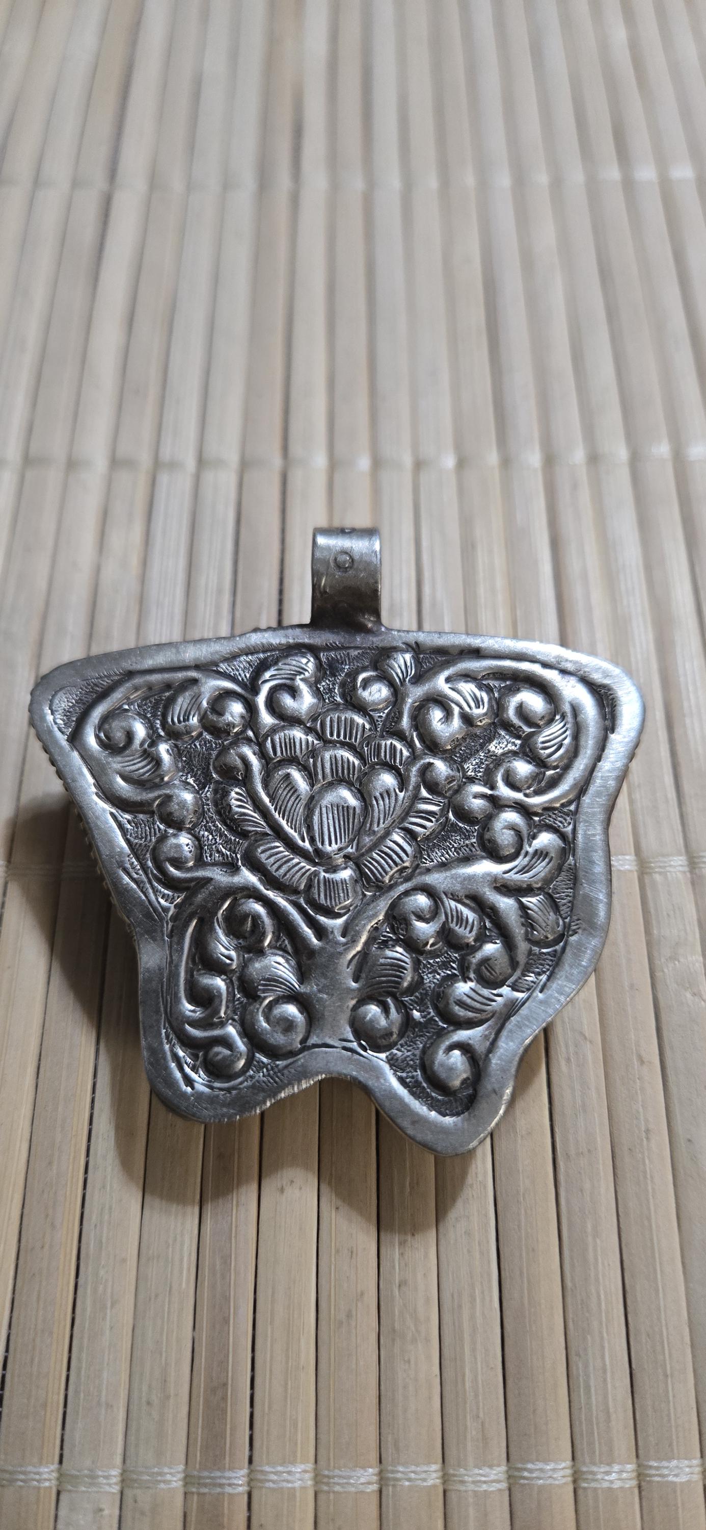 Butterfly Pendant carved recycled cattle Bone | Lotus Filigree Back | Tribal Jewelry Nepal | Spiritual Nature Symbol PM004H