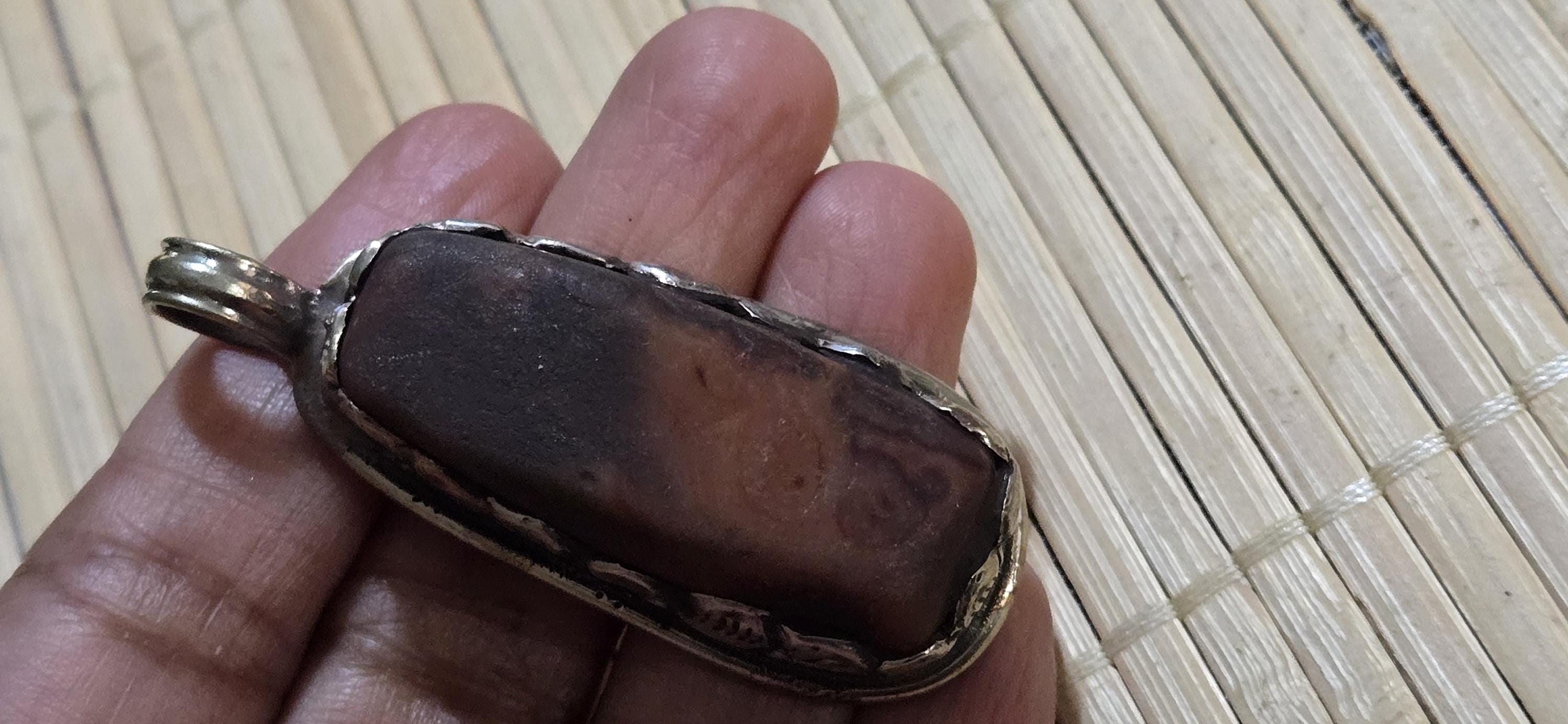 Himalayan rustic brown carnelian gemstone Pendant with antiqued Tibetan finish foral repousse Nepal artisan jewelry pendant PM004M