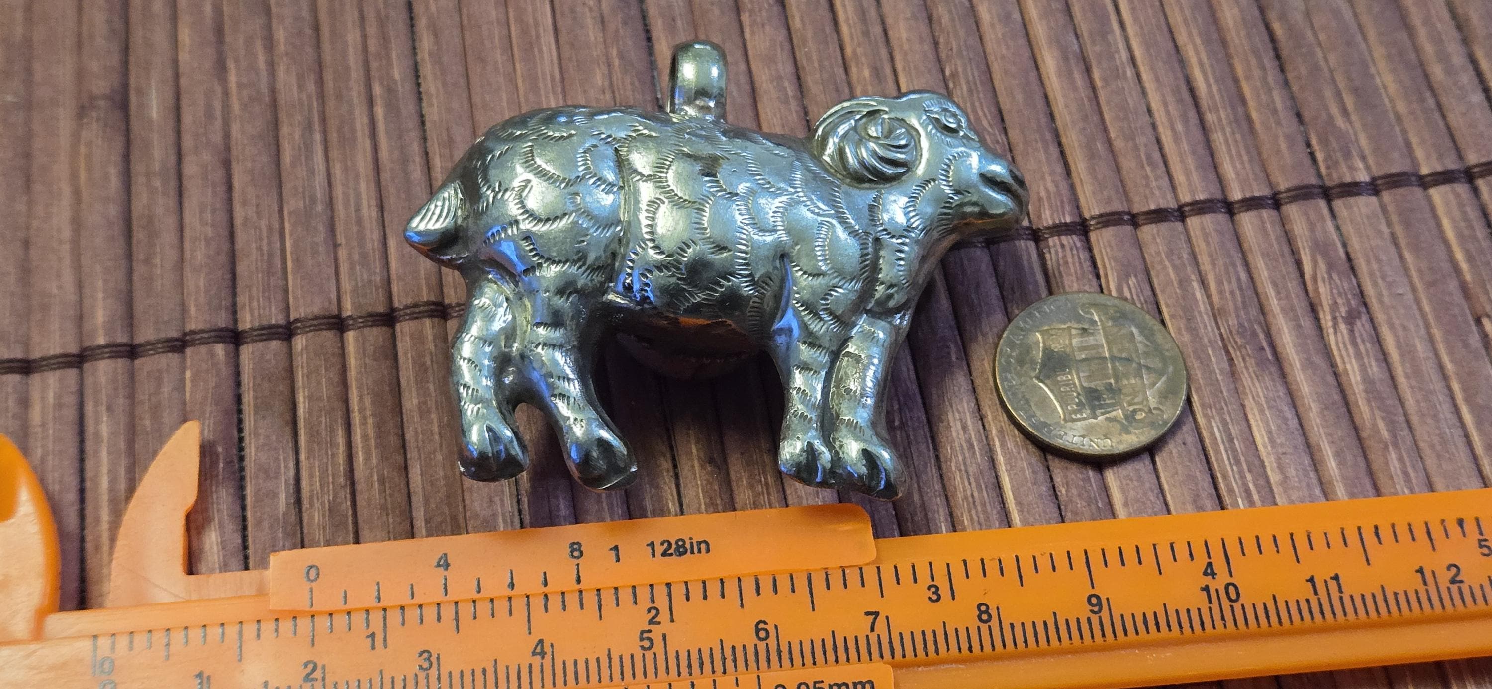 Tibetan Sheep Pendant with Coral Inlay | Repousse Animal Theme Jewelry | Ethnic Nepal Pendant PM438H