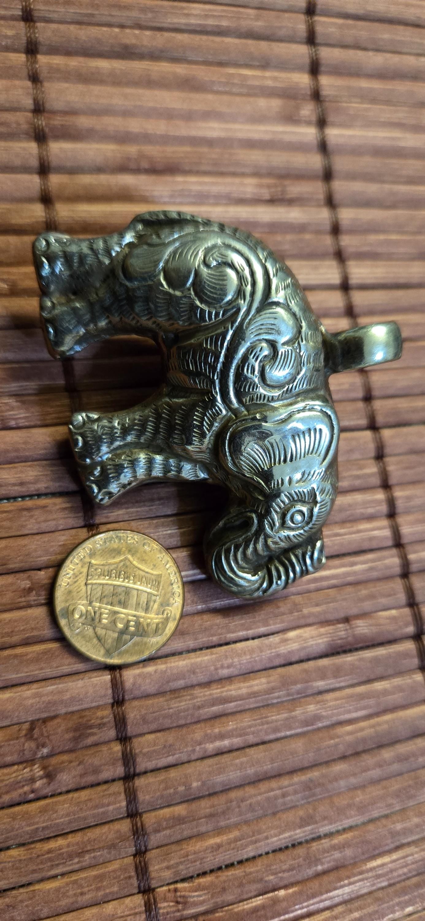 Tibetan Elephant Pendant with lapis gemstone inlay | Repousse Jewelry from Nepal | Bold Animal pendant PM438J
