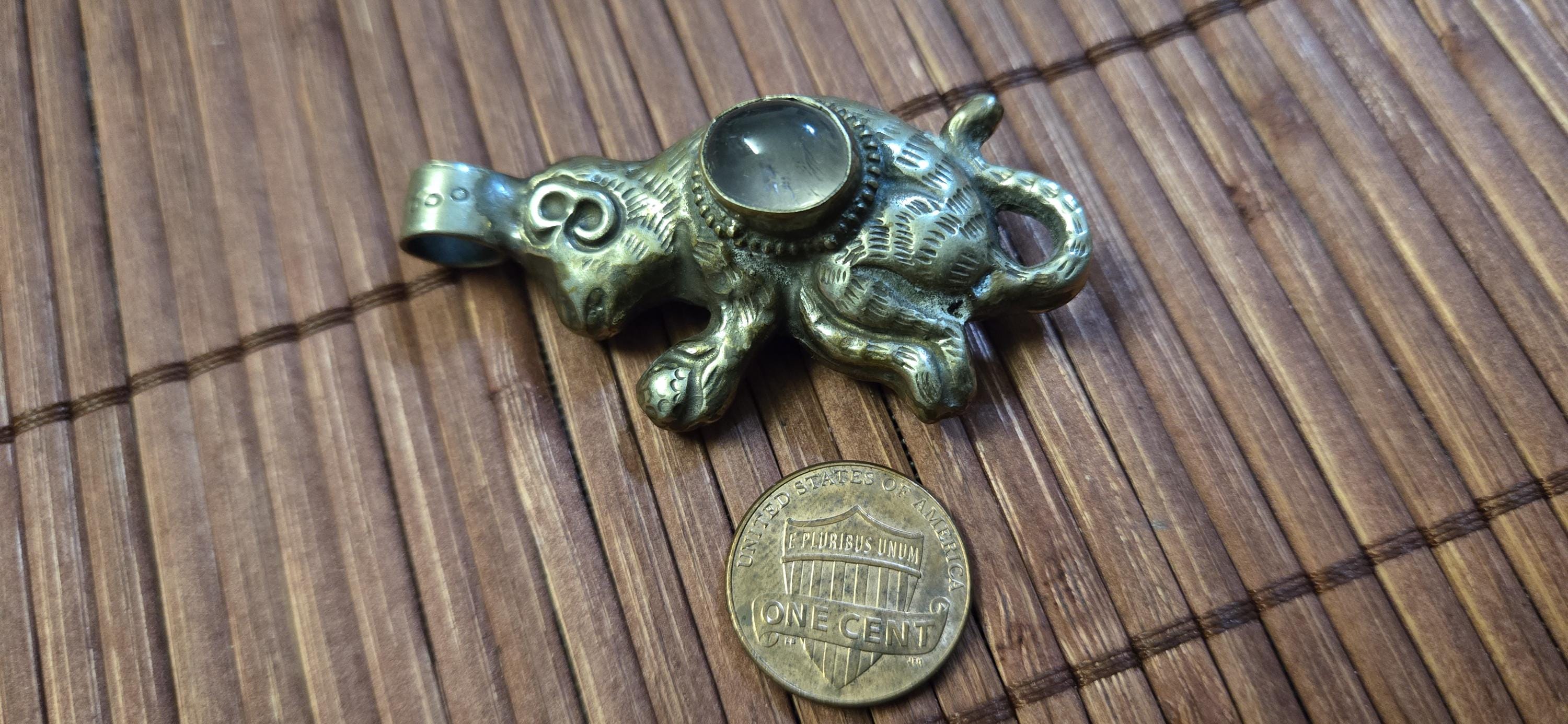 Tibetan Monkey ape Pendant with quartz Inlay | Repousse Animal Theme Jewelry | Ethnic Nepal Pendant PM438P