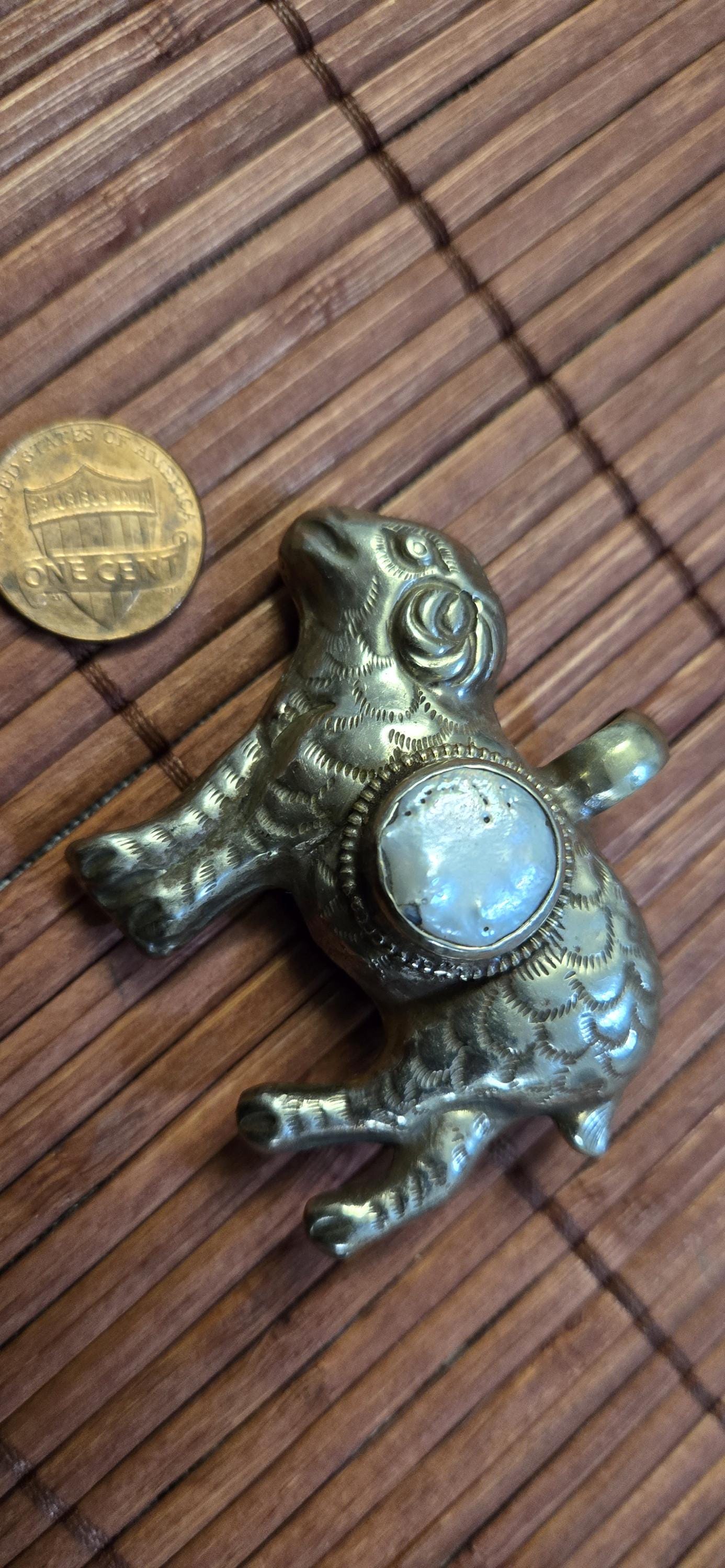 Tibetan Sheep Pendant with white Pearl Inlay | Repousse Animal Theme Jewelry | Ethnic Nepal Pendant PM438Q
