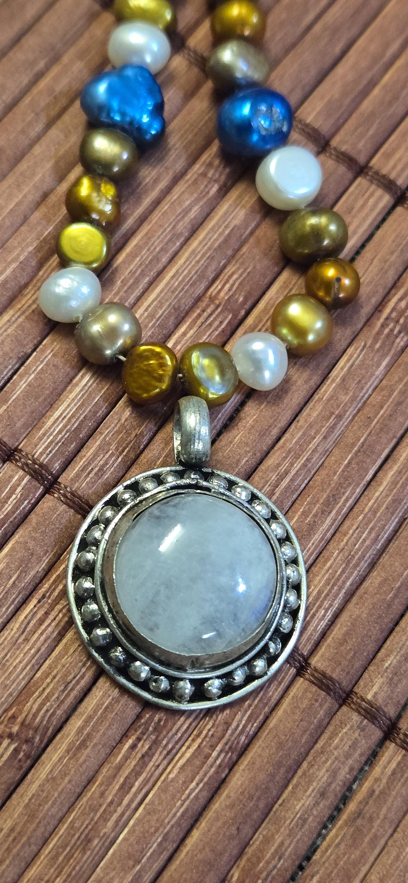 Tibetan Milky White Quartz gemstone Pendant | Himalayan Nepal Gemstone Amulet | PM439A