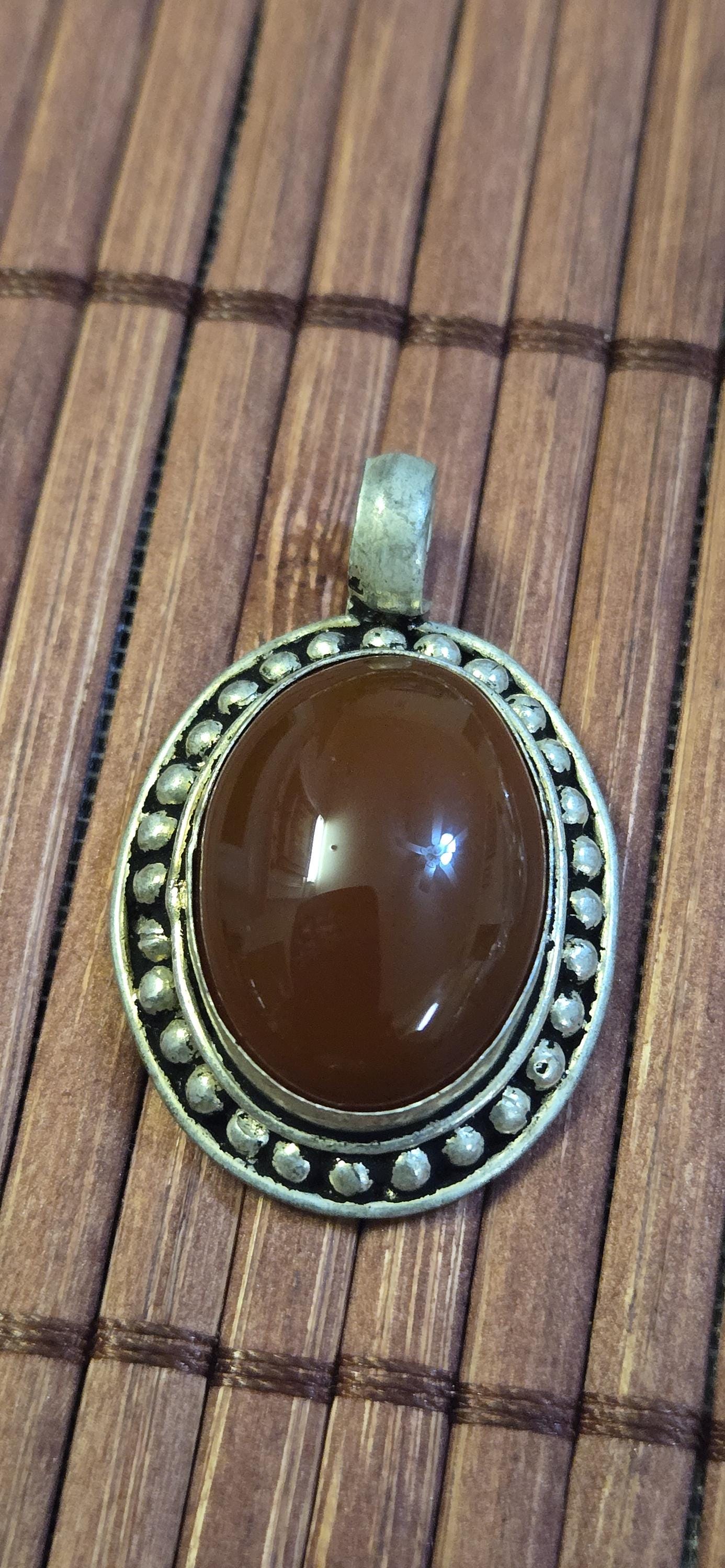 Oval shape Tibetan brown carnelian agate gemstone Pendant | Himalayan Nepal Gemstone Amulet | PM439C