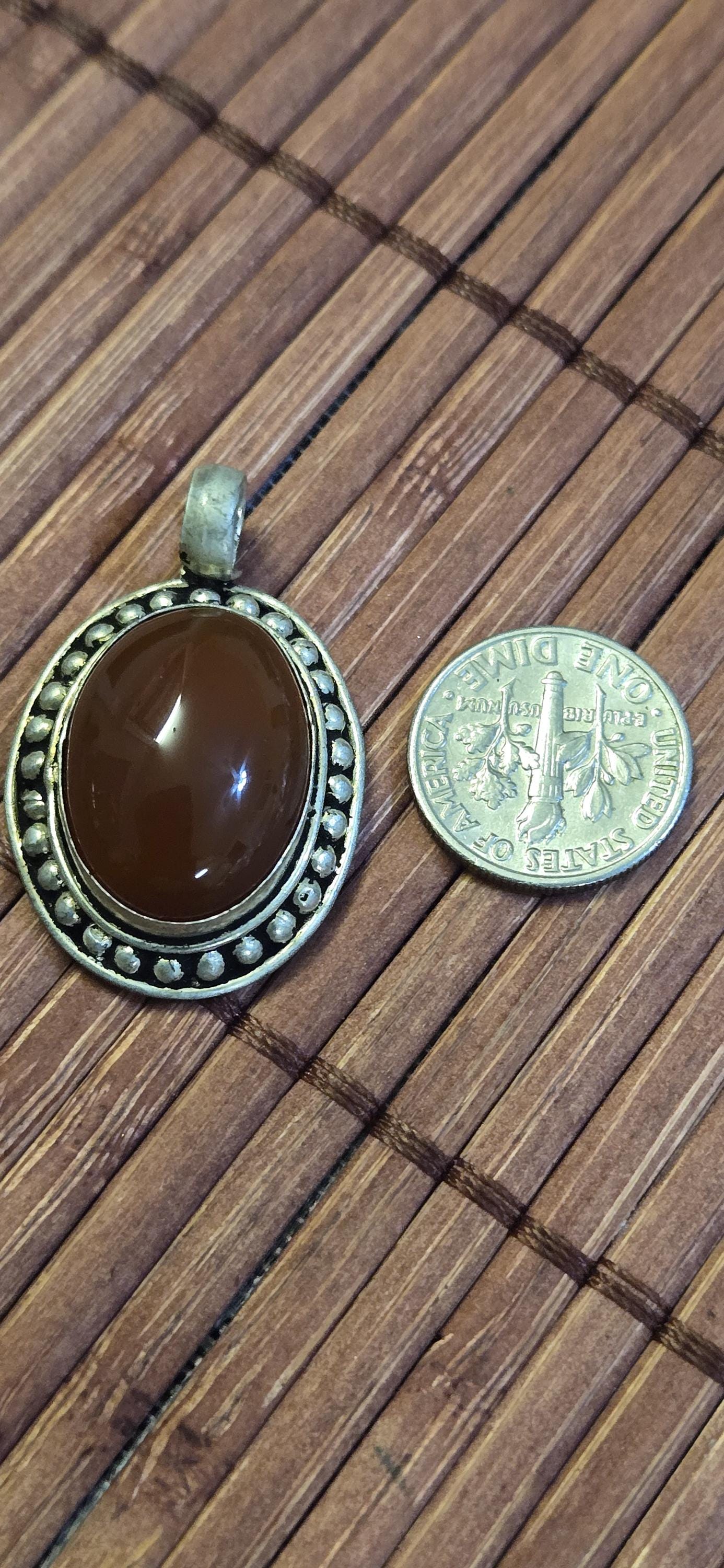 Oval shape Tibetan brown carnelian agate gemstone Pendant | Himalayan Nepal Gemstone Amulet | PM439C
