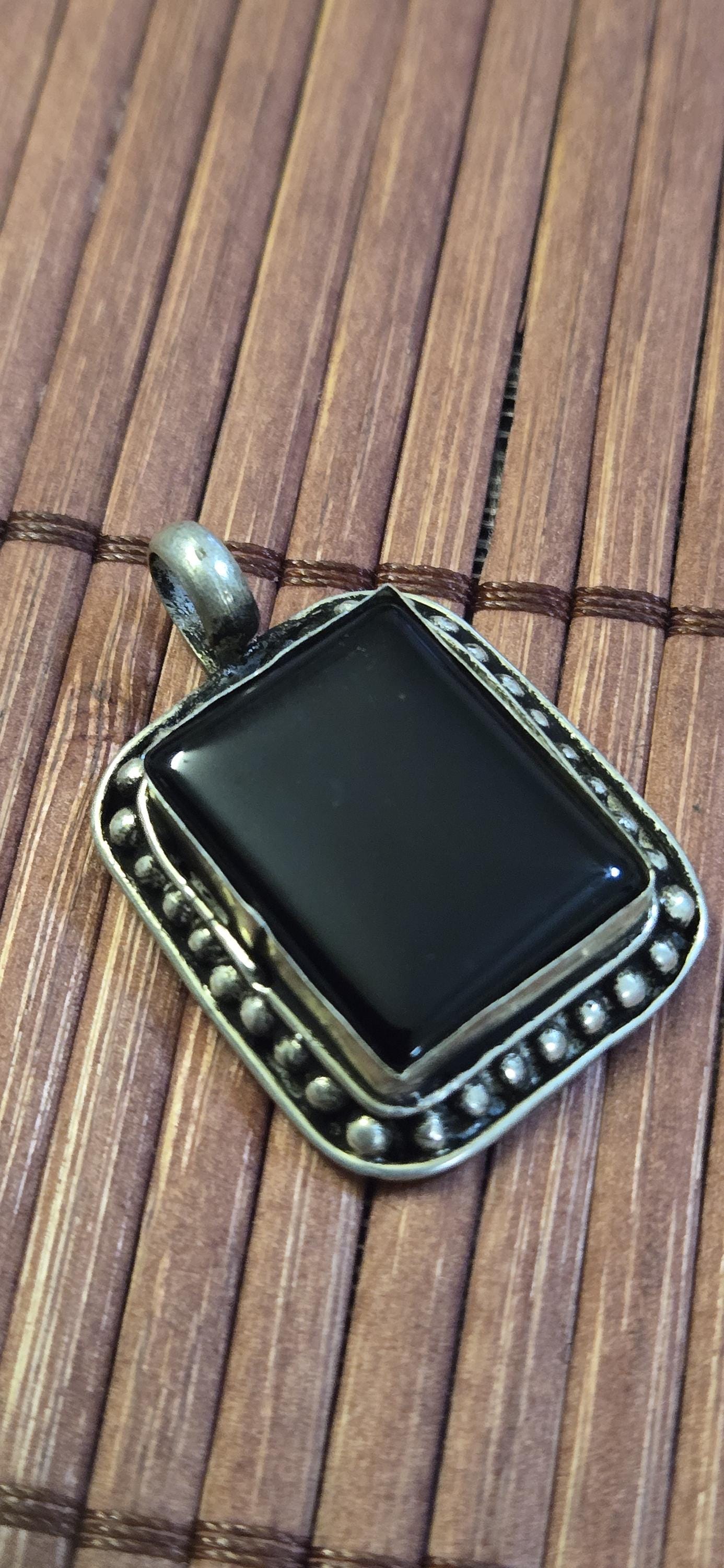 Tibetan black agate gemstone Pendant | Himalayan Nepal Gemstone Amulet | PM439D