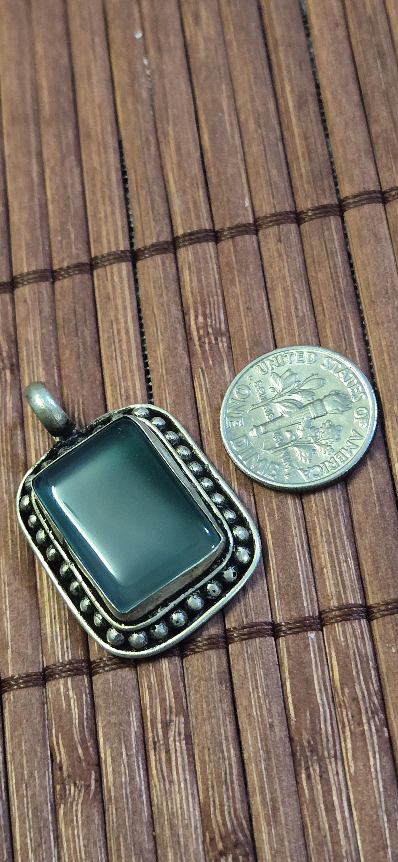 Tibetan Green chalcedony gemstone Pendant | Himalayan Nepal Gemstone Amulet | PM439G