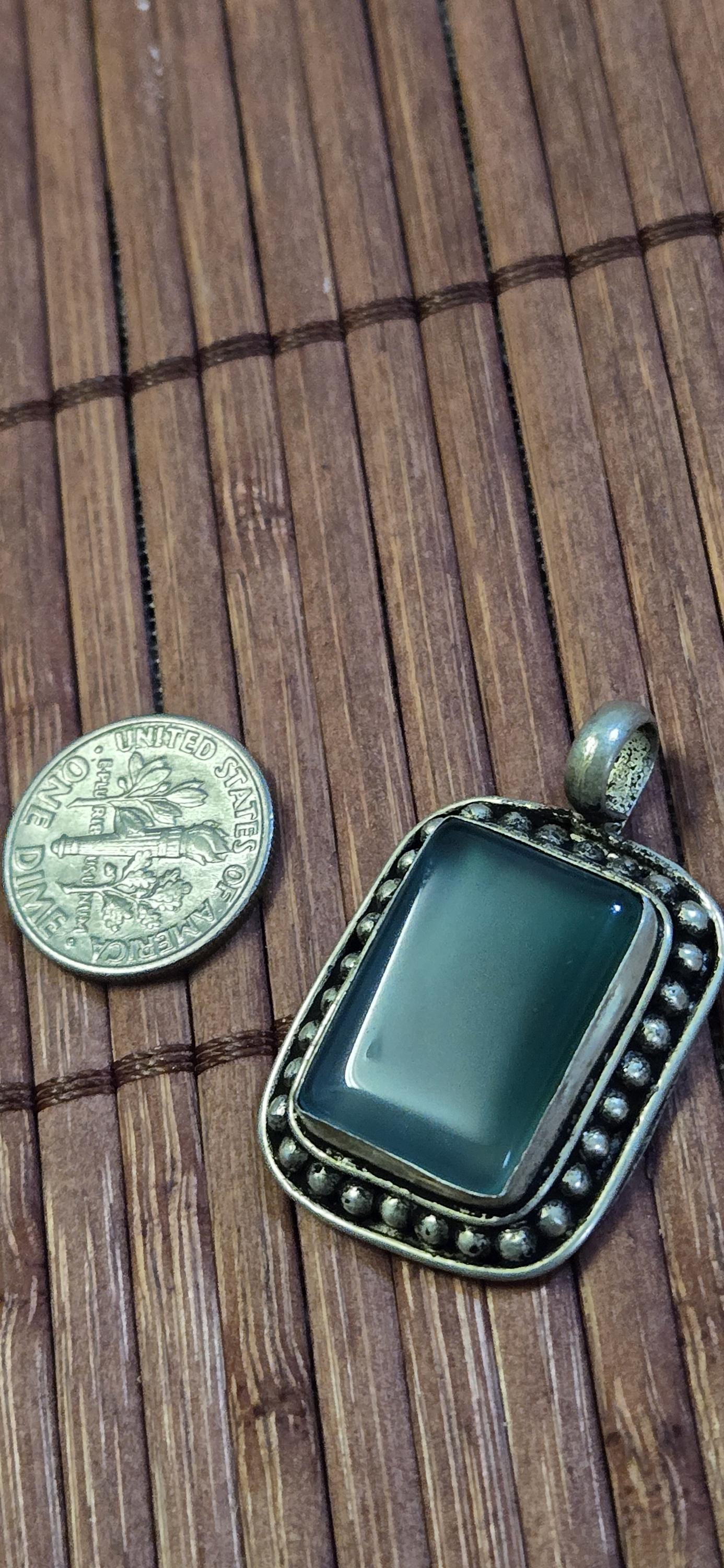 Tibetan Green chalcedony gemstone Pendant | Himalayan Nepal Gemstone Amulet | PM439G