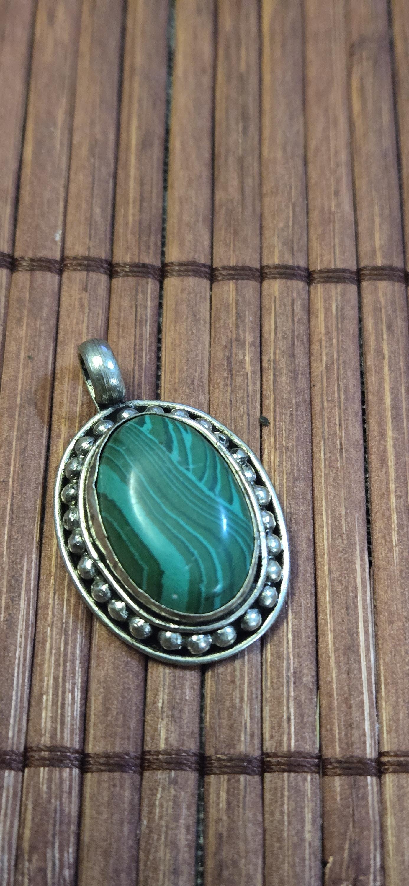 Tibetan Green malachite gemstone Pendant | Himalayan Nepal Gemstone Amulet | PM439H
