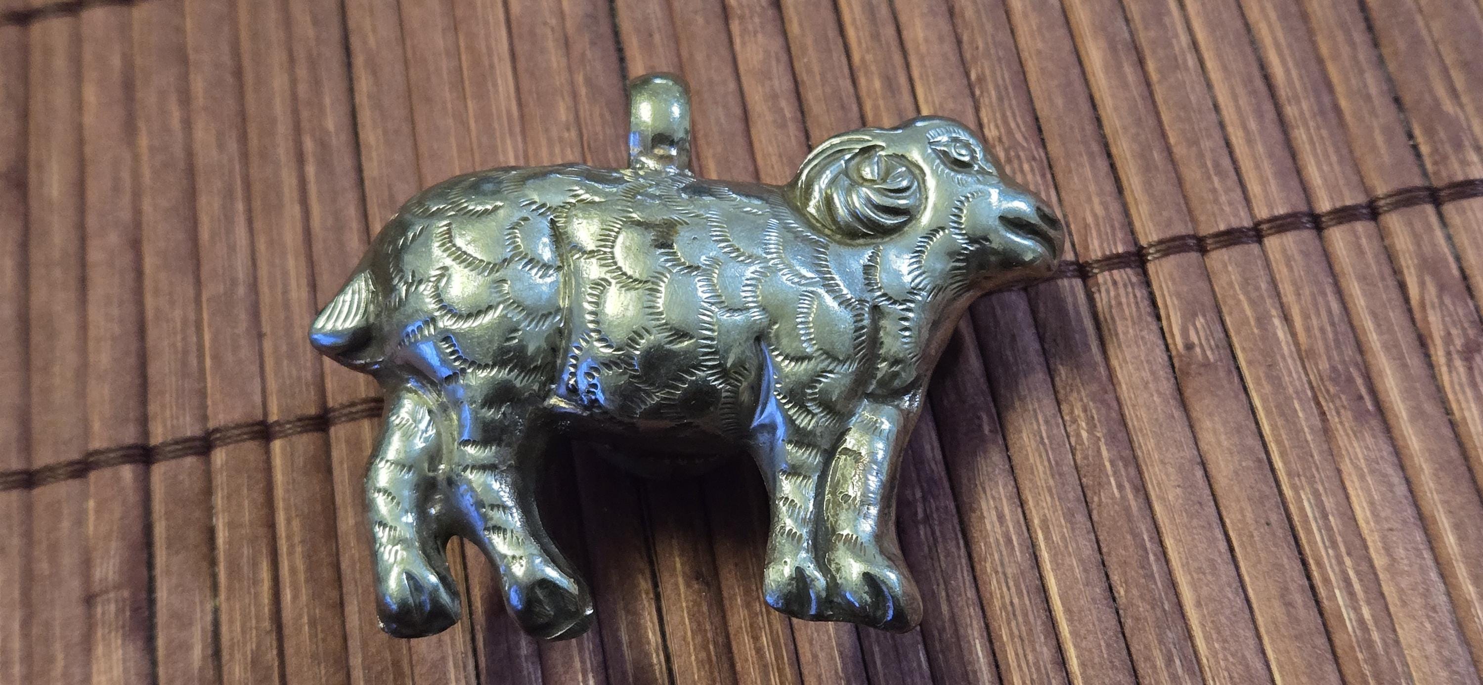 Tibetan Sheep Pendant with Coral Inlay | Repousse Animal Theme Jewelry | Ethnic Nepal Pendant PM438H