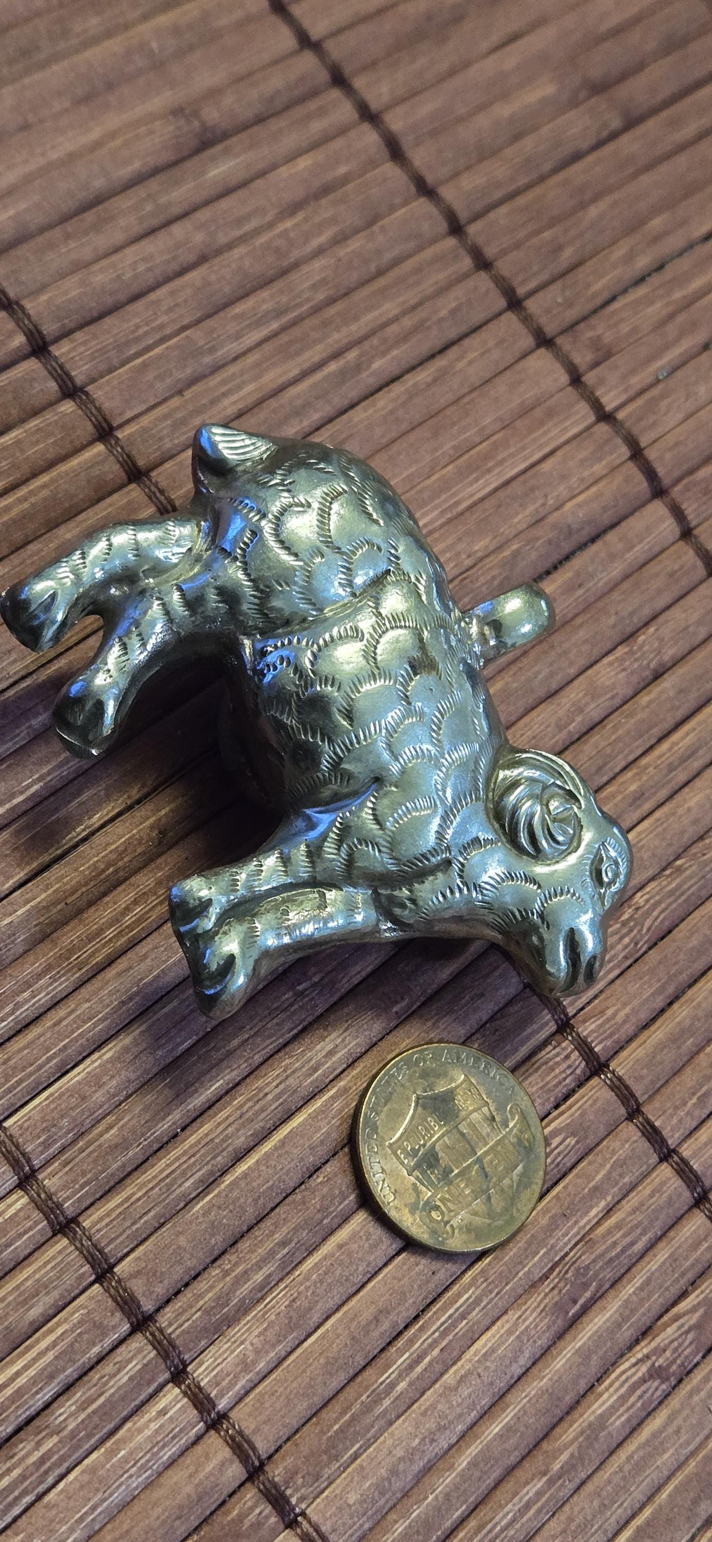 Tibetan Sheep Pendant with Coral Inlay | Repousse Animal Theme Jewelry | Ethnic Nepal Pendant PM438H