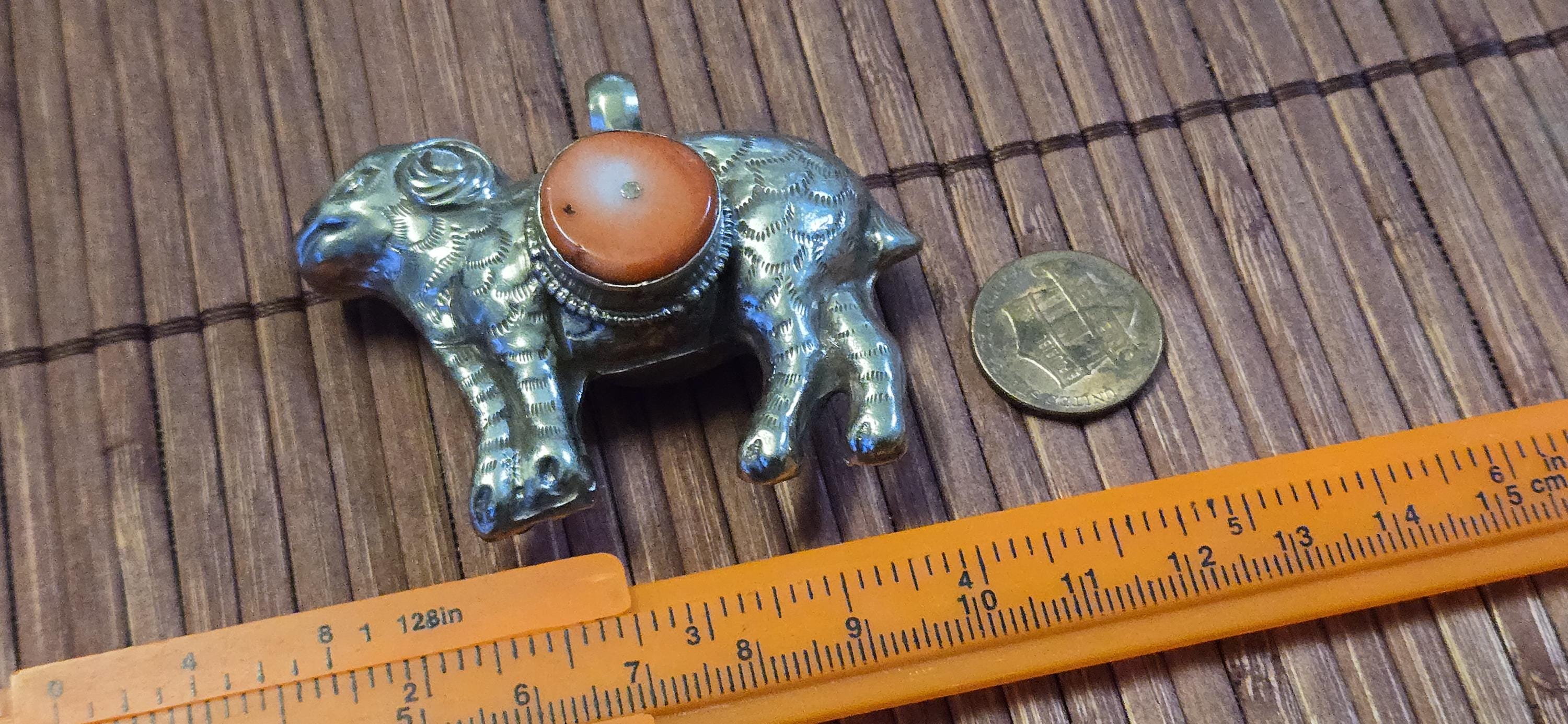 Tibetan Sheep Pendant with Coral Inlay | Repousse Animal Theme Jewelry | Ethnic Nepal Pendant PM438H