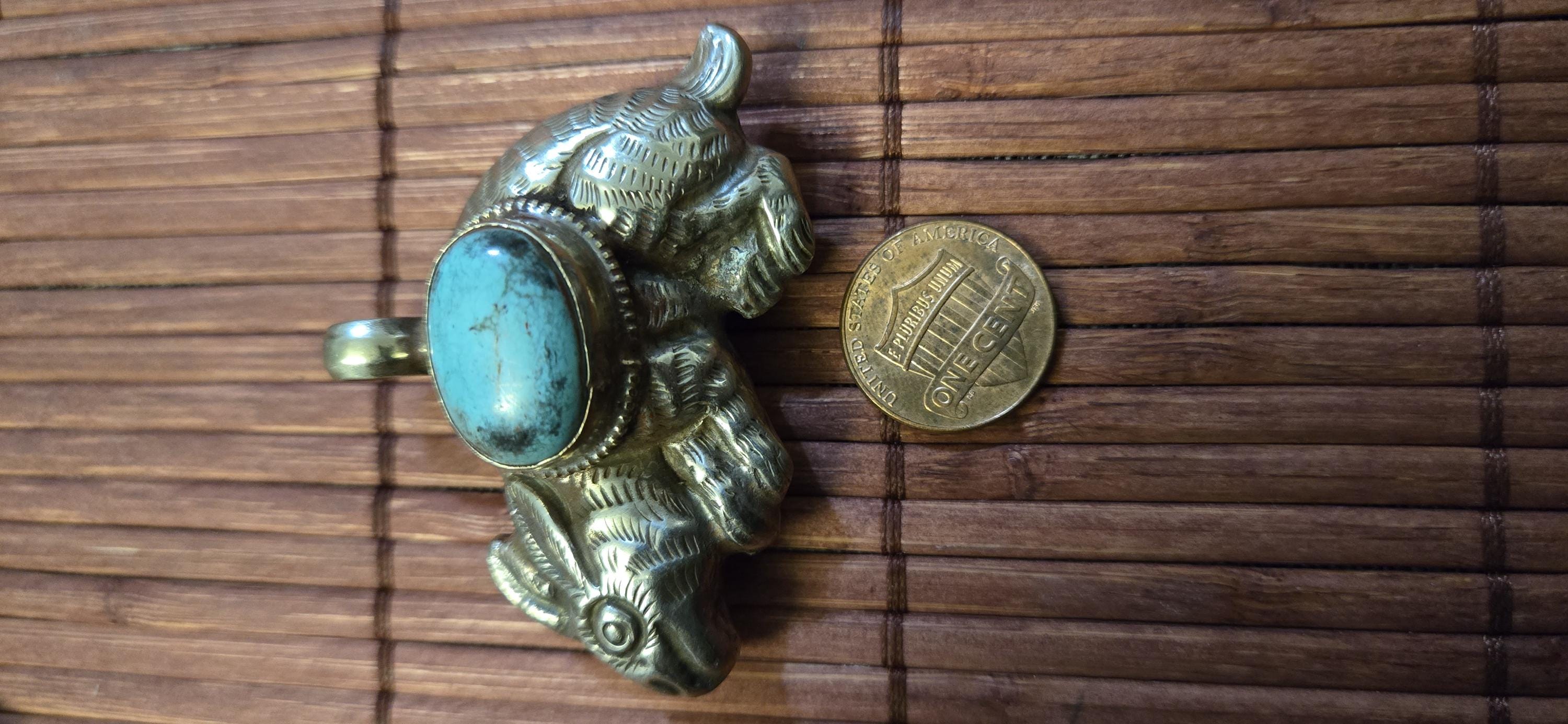 Tibetan Rabbit Pendant with turquoise Inlay | Repousse Animal Theme Jewelry | Ethnic Nepal Pendant PM438A