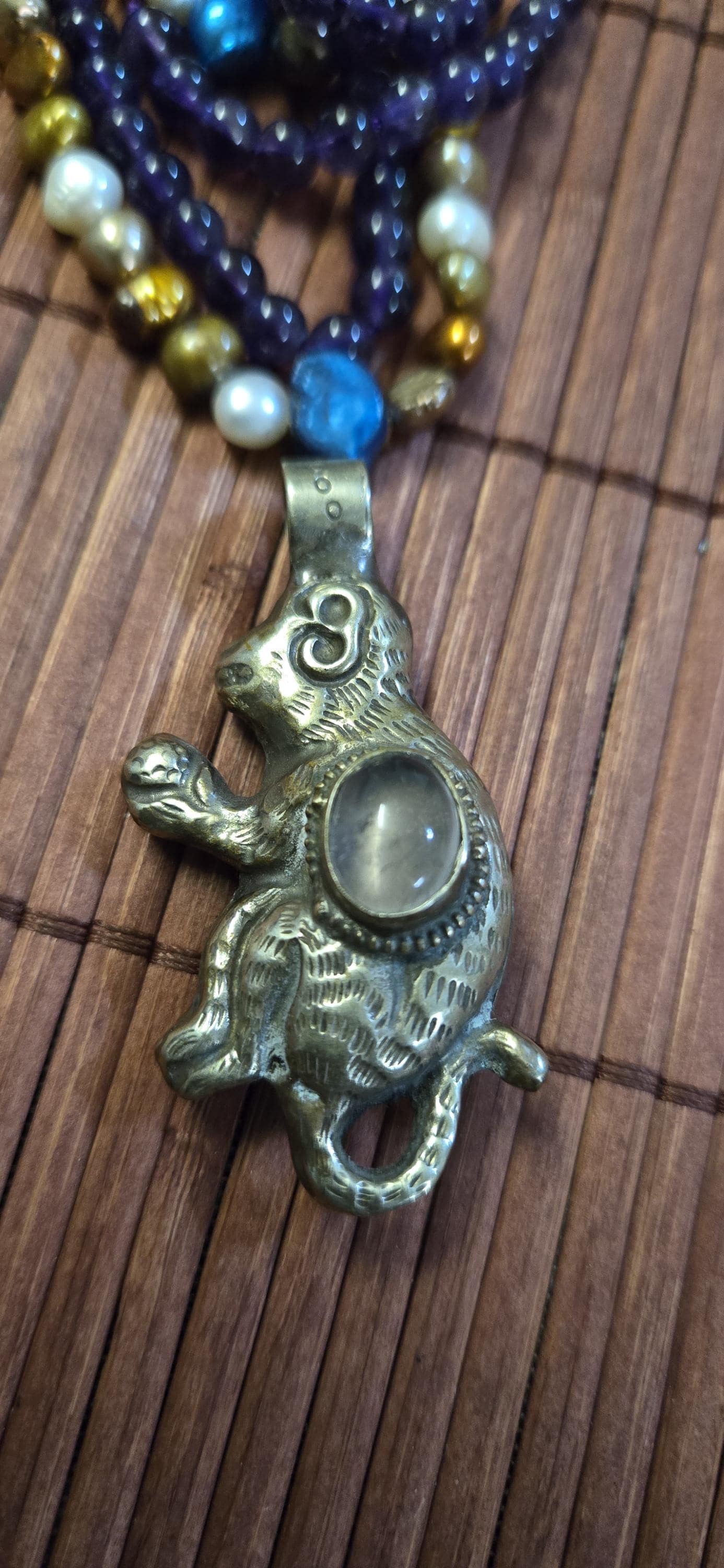 Tibetan Monkey ape Pendant with quartz Inlay | Repousse Animal Theme Jewelry | Ethnic Nepal Pendant PM438P