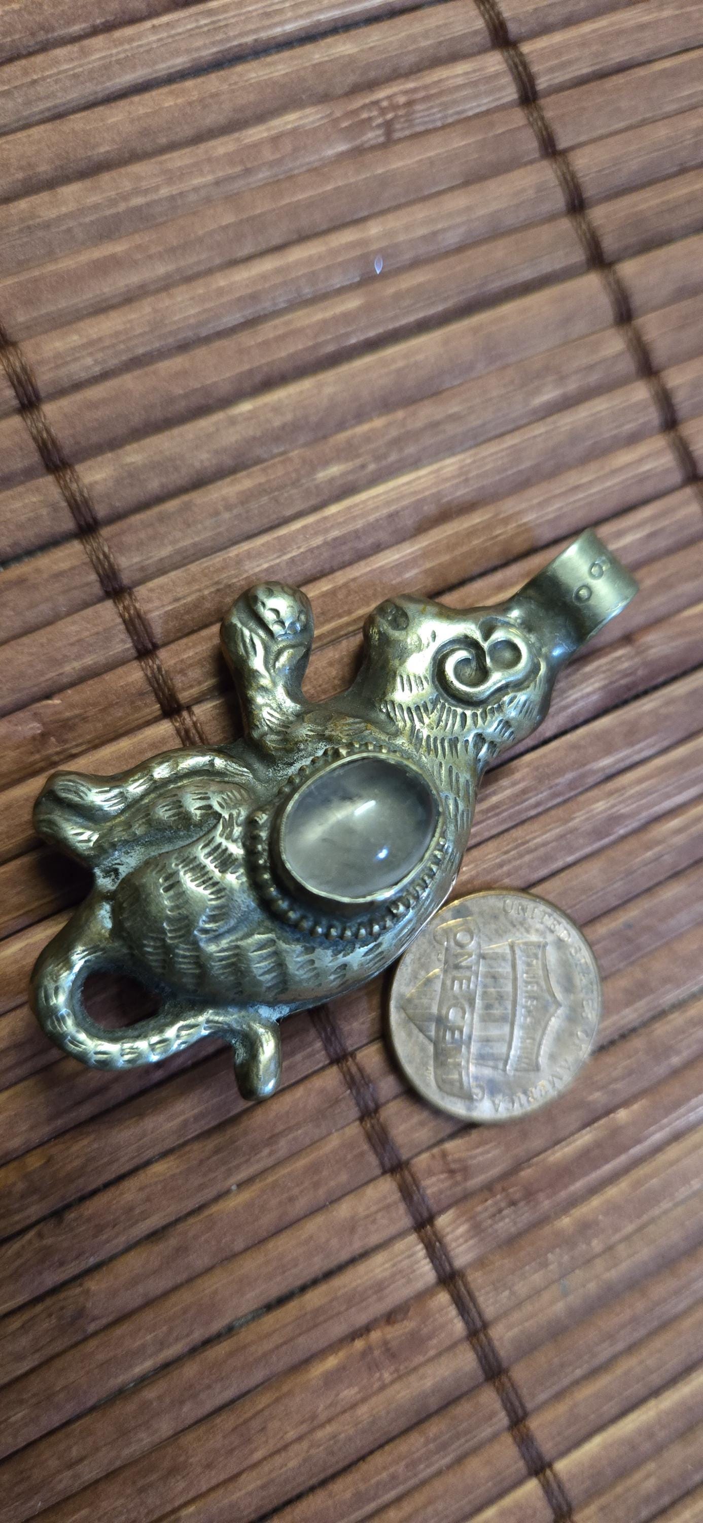 Tibetan Monkey ape Pendant with quartz Inlay | Repousse Animal Theme Jewelry | Ethnic Nepal Pendant PM438P