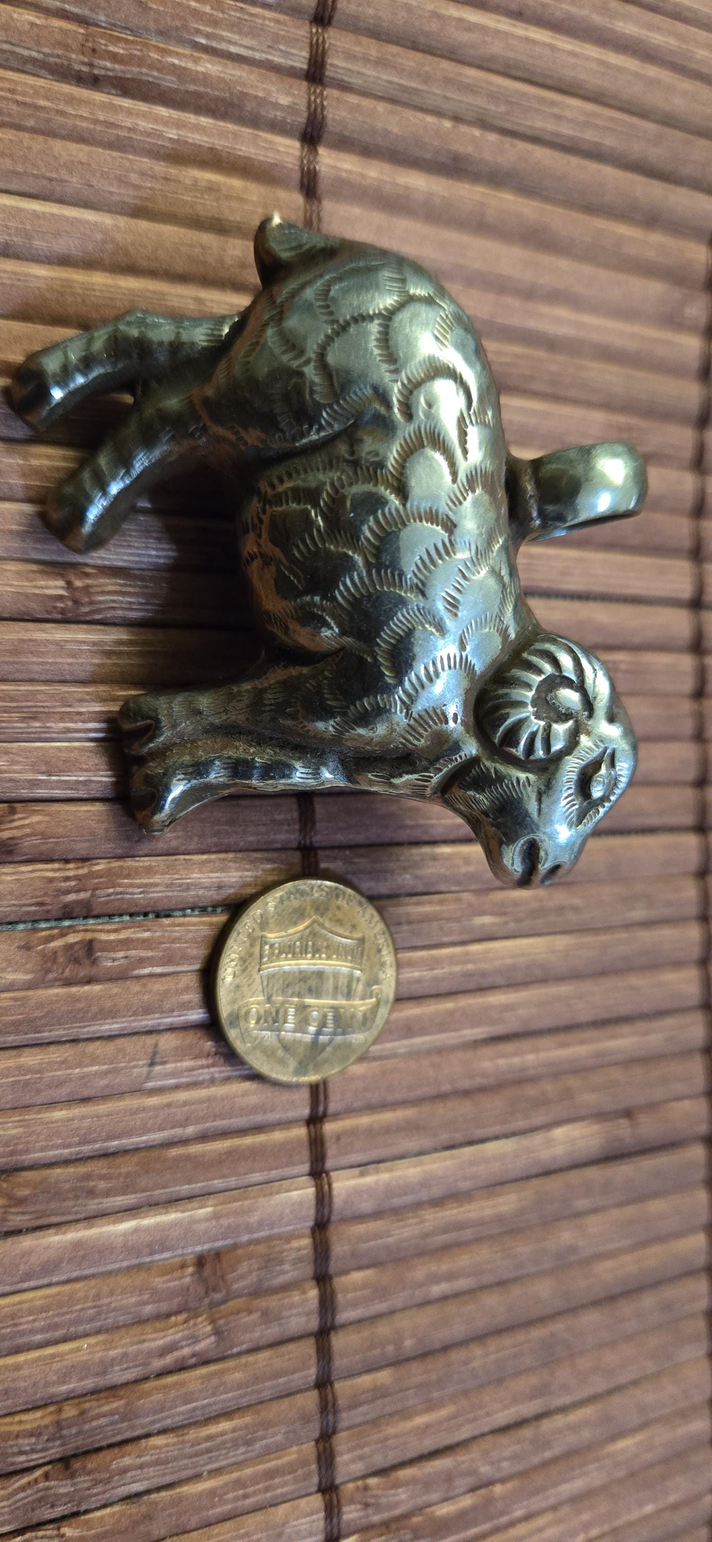 Tibetan Sheep Pendant with white Pearl Inlay | Repousse Animal Theme Jewelry | Ethnic Nepal Pendant PM438Q