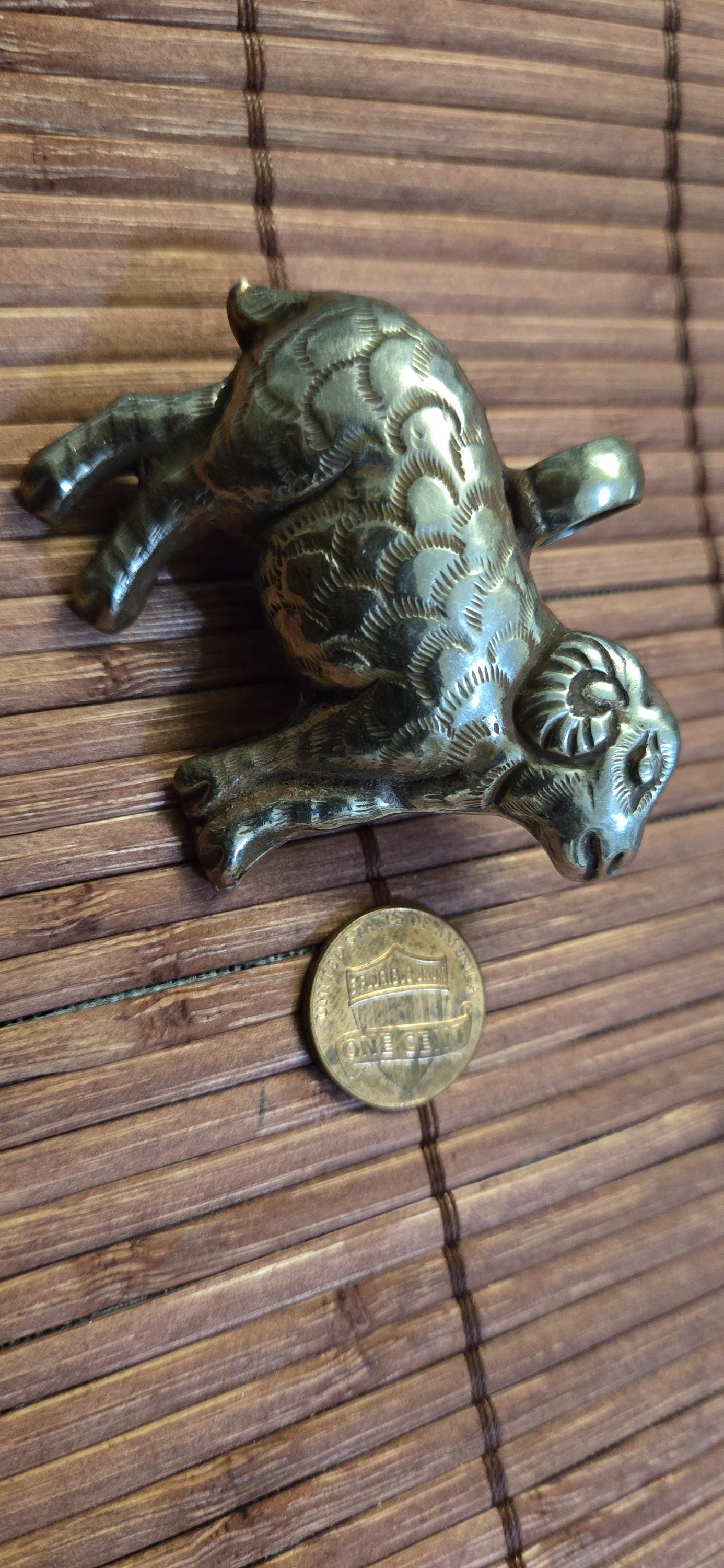 Tibetan Sheep Pendant with white Pearl Inlay | Repousse Animal Theme Jewelry | Ethnic Nepal Pendant PM438Q