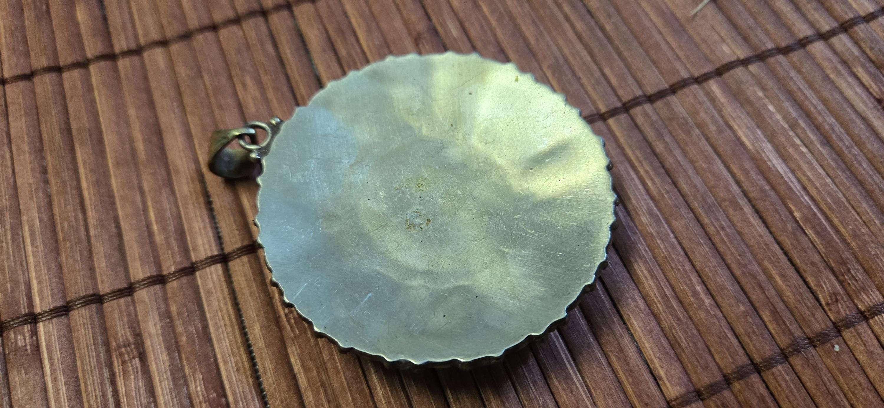 Sunflower shape Floral Shield Pendant | Large pendant with dyed coral, turquoise & traditional Tibetan Resin | in Nepal PM145D