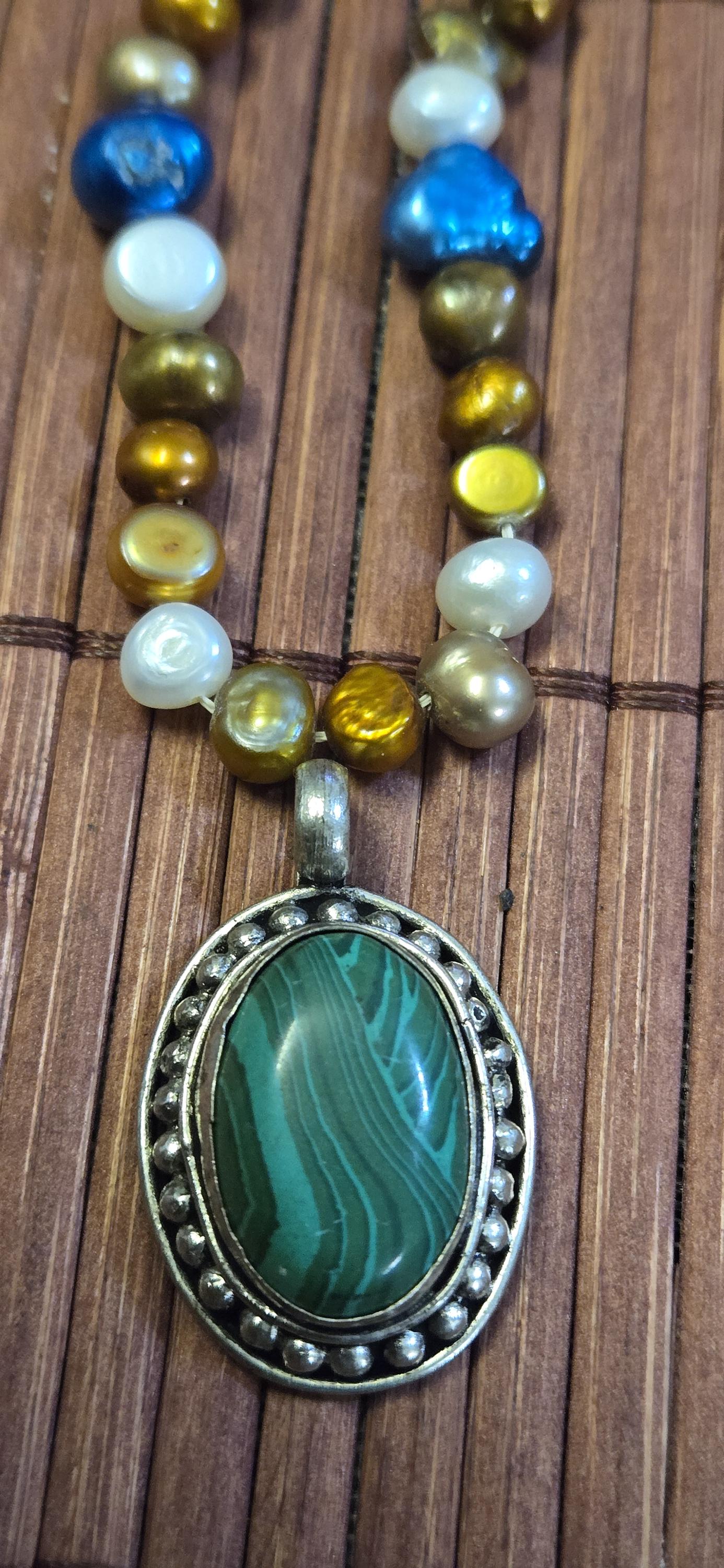 Tibetan Green malachite gemstone Pendant | Himalayan Nepal Gemstone Amulet | PM439H