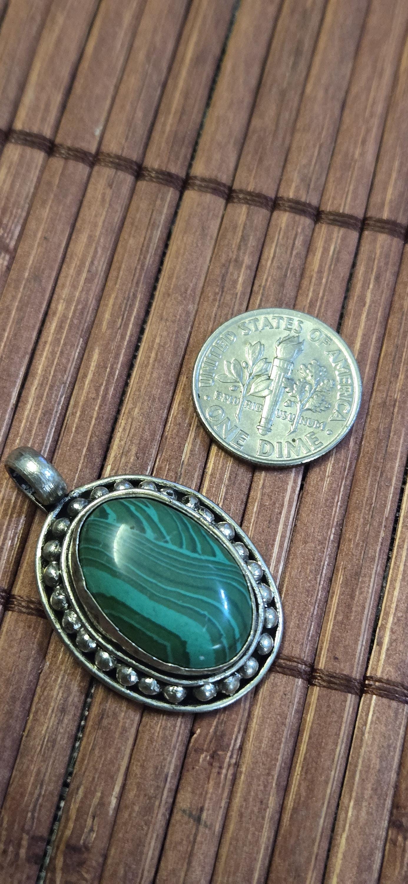 Tibetan Green malachite gemstone Pendant | Himalayan Nepal Gemstone Amulet | PM439H