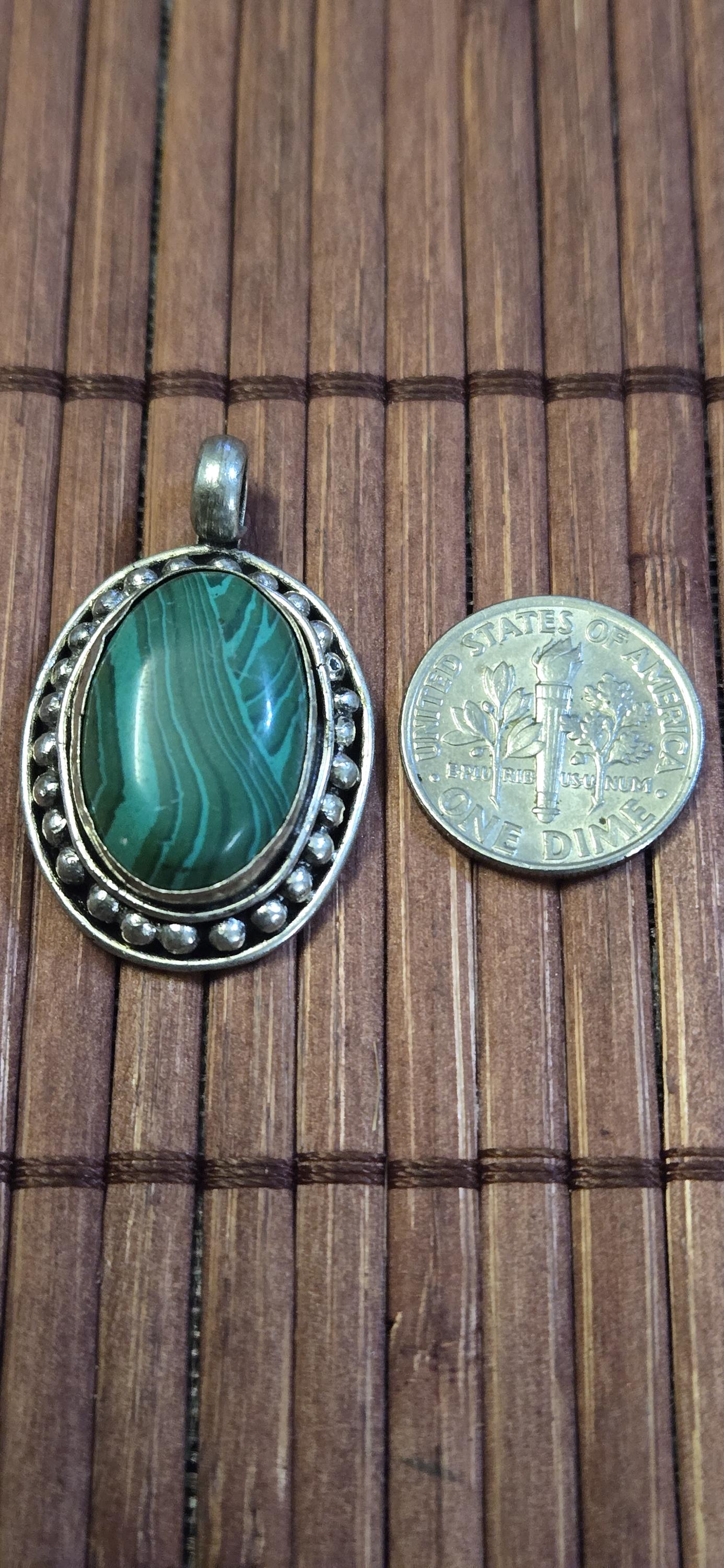 Tibetan Green malachite gemstone Pendant | Himalayan Nepal Gemstone Amulet | PM439H