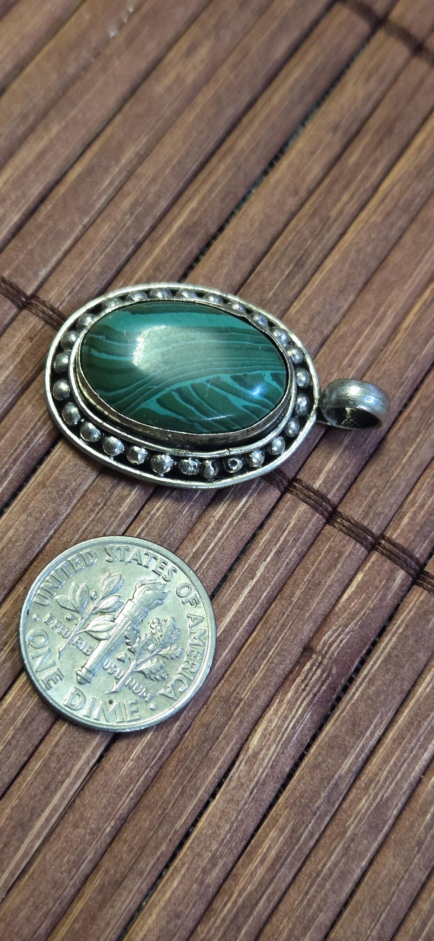 Tibetan Green malachite gemstone Pendant | Himalayan Nepal Gemstone Amulet | PM439H